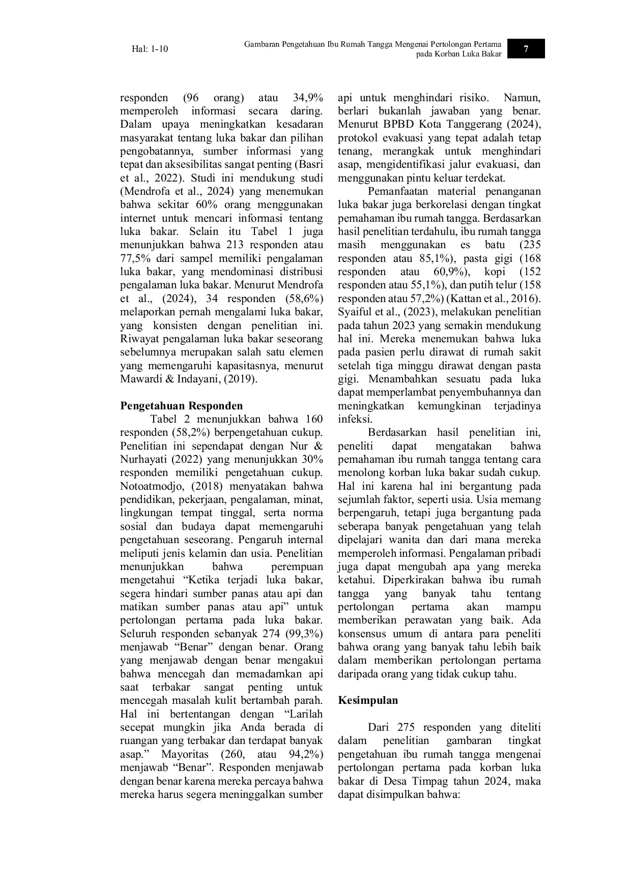 JURIS Gambaran Pengetahuan Ibu Rumah Tangga Mengenai Pertolongan Pertama Pada Korban Luka Bakar