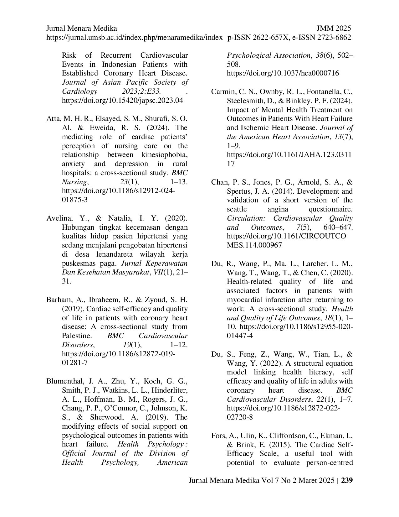 JURIS Faktor Faktor Terkait Kualitas Hidup pada Pasien Penyakit Jantung Koroner di Poliklinik Jantung RSUD Pusat Dr M Djamil Padang