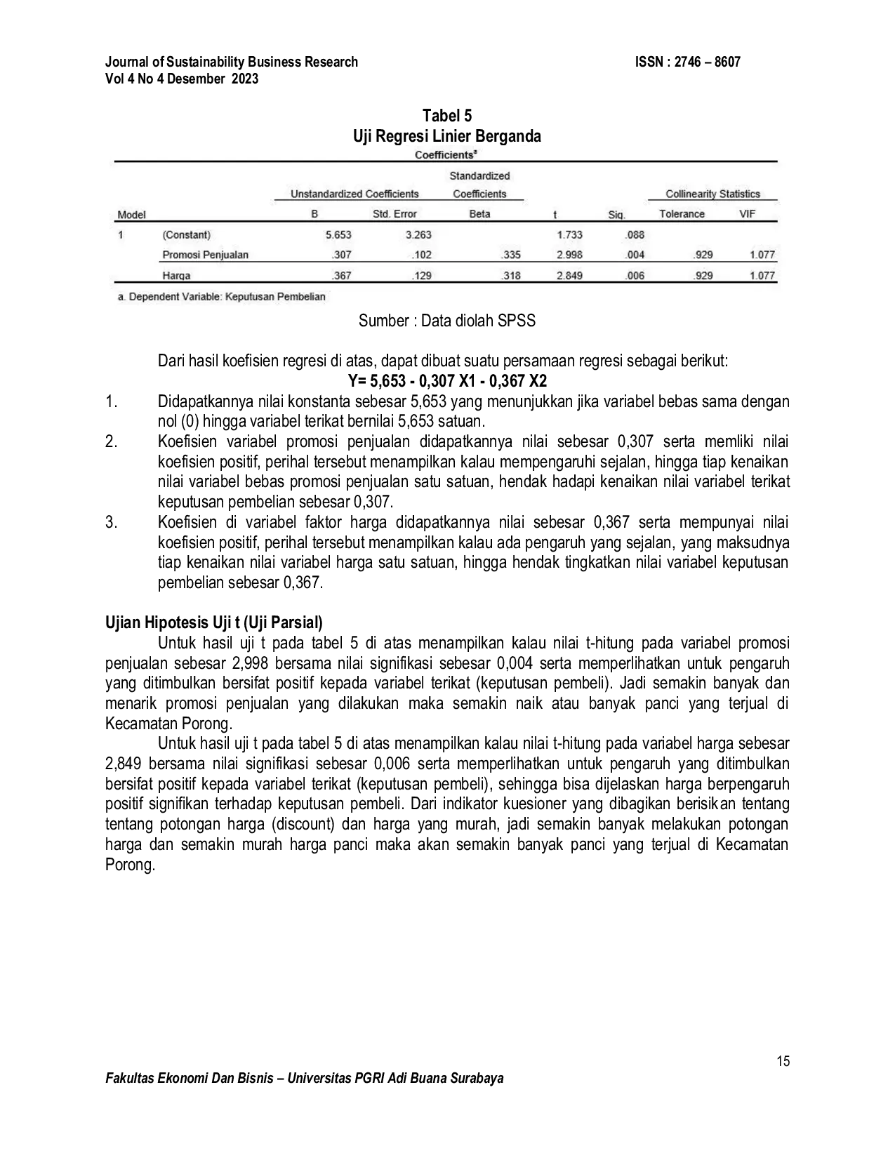 JURIS Pengaruh Promosi Penjualan Dan Harga Terhadap Keputusan Pembelian Panci Tiga Jaya Di Kecamatan Porong