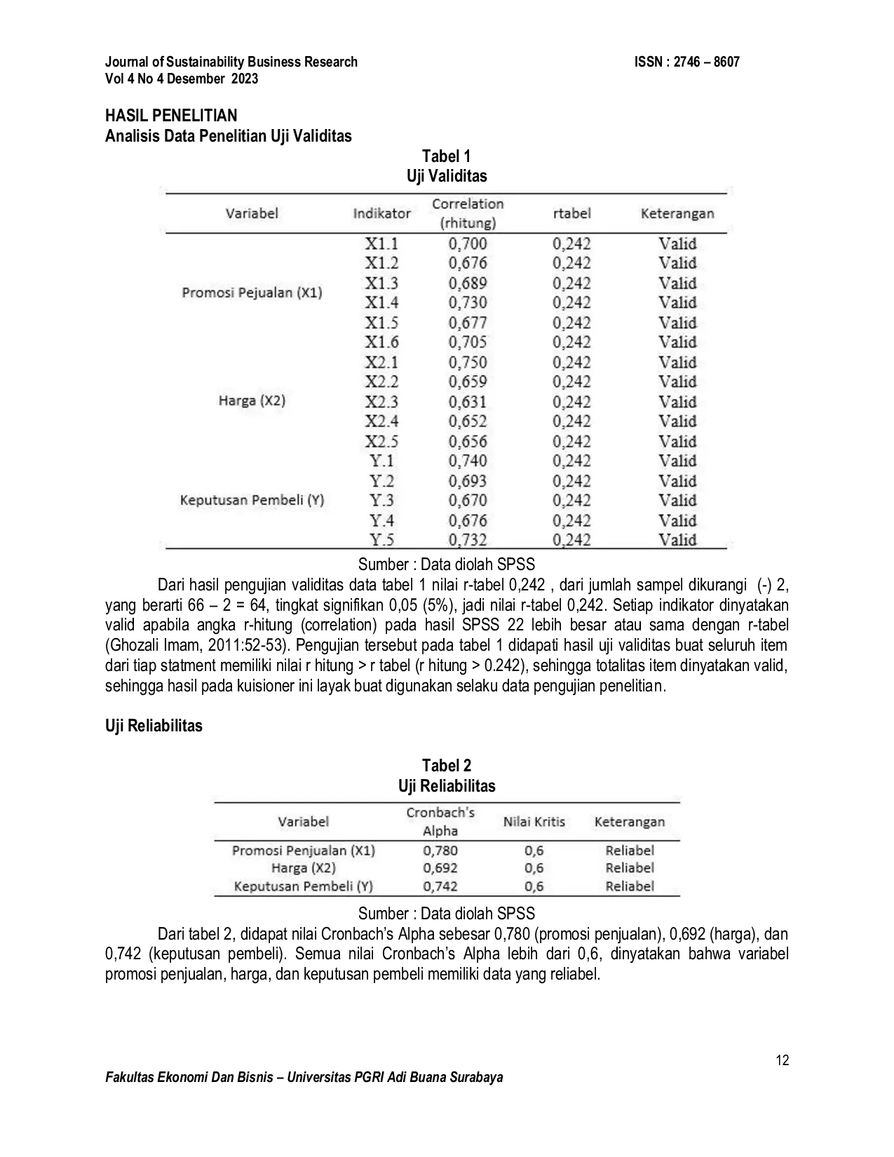JURIS Pengaruh Promosi Penjualan Dan Harga Terhadap Keputusan Pembelian Panci Tiga Jaya Di Kecamatan Porong