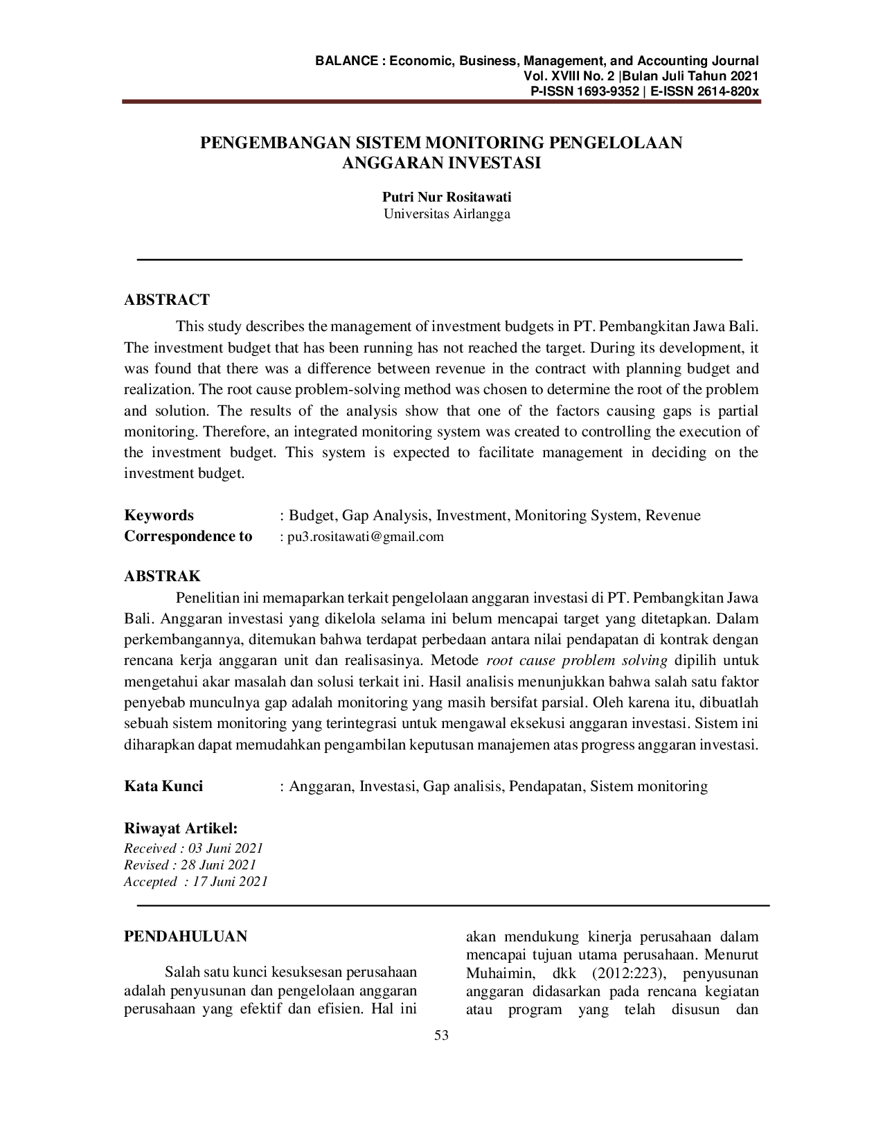 JURIS Pengembangan Sistem Monitoring Pengelolaan Anggaran Investasi