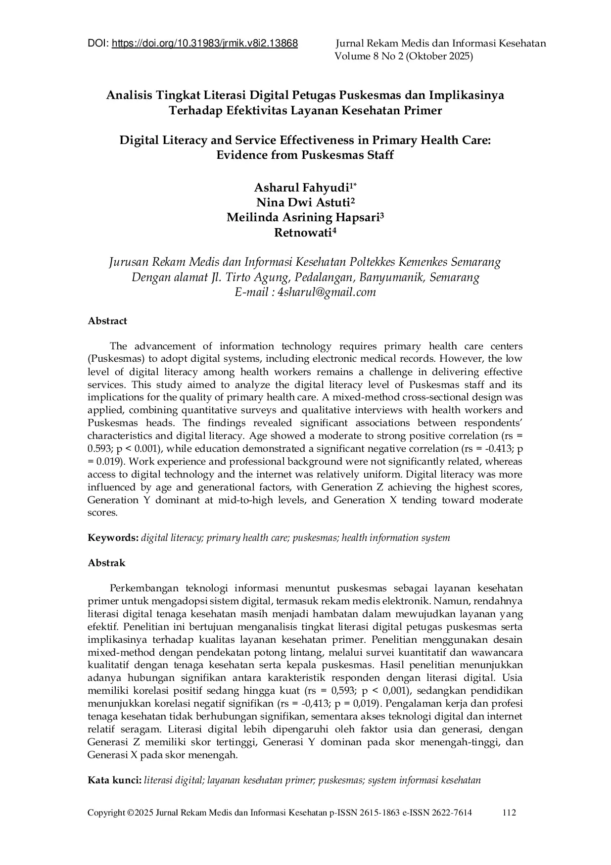 JURIS Analisis Tingkat Literasi Digital Petugas Puskesmas dan Implikasinya Terhadap Efektivitas Layanan Kesehatan Primer