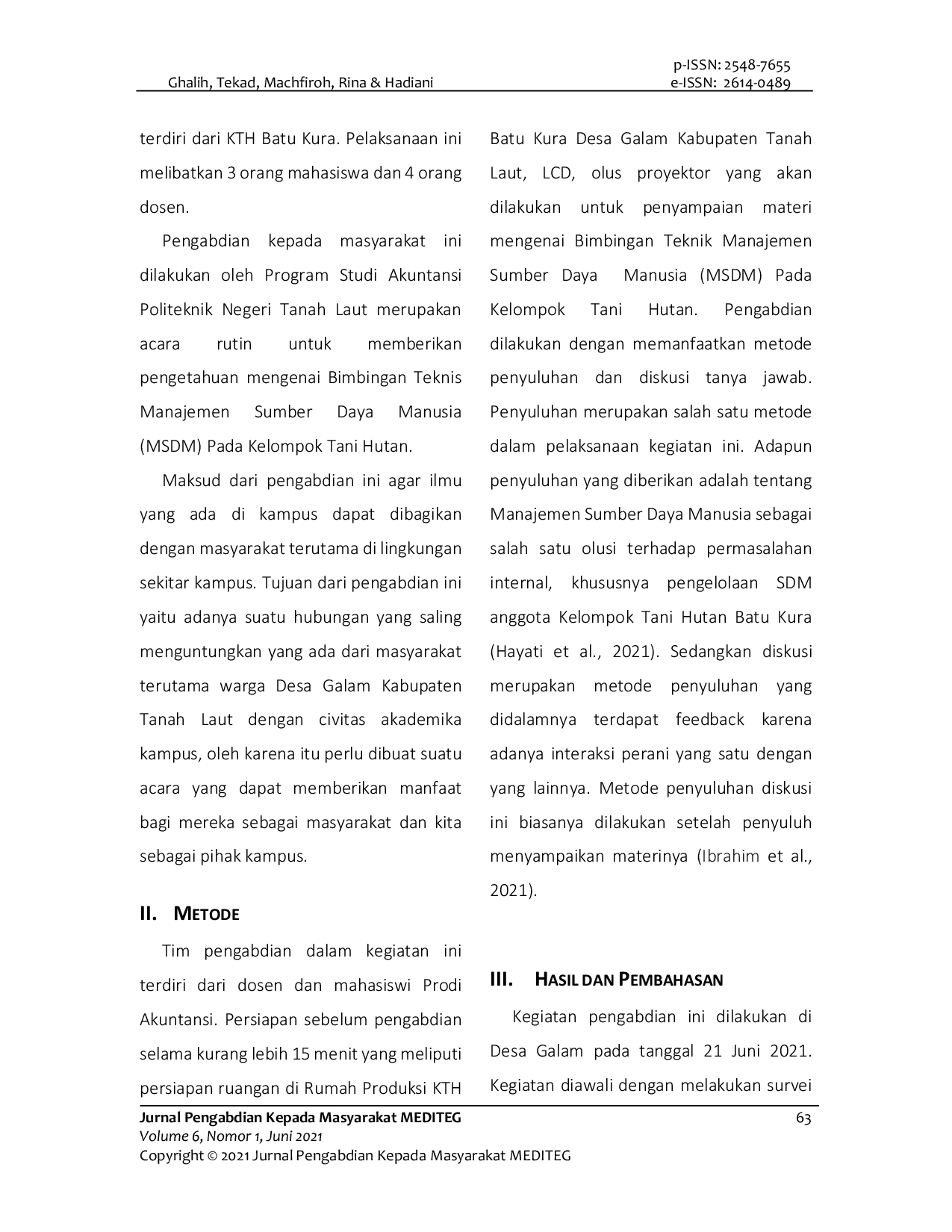 JURIS Bimbingan Teknis Manajemen Sumber Daya Manusia MSDM Pada Kelompok Tani Hutan di Desa Galam Kabupaten Tanah Laut
