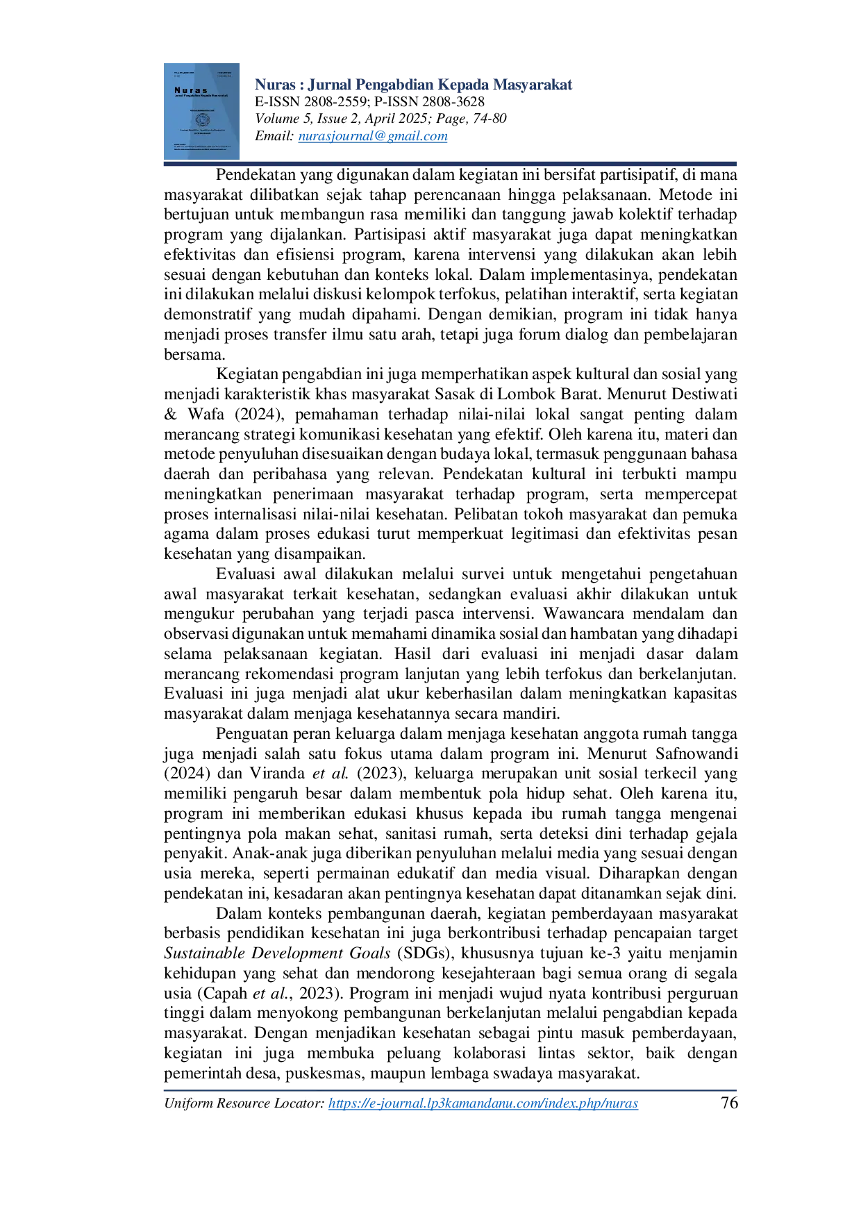 JURIS Pemberdayaan Masyarakat Berbasis Pendidikan Kesehatan di Dusun Dasan Geres Kabupaten Lombok Barat