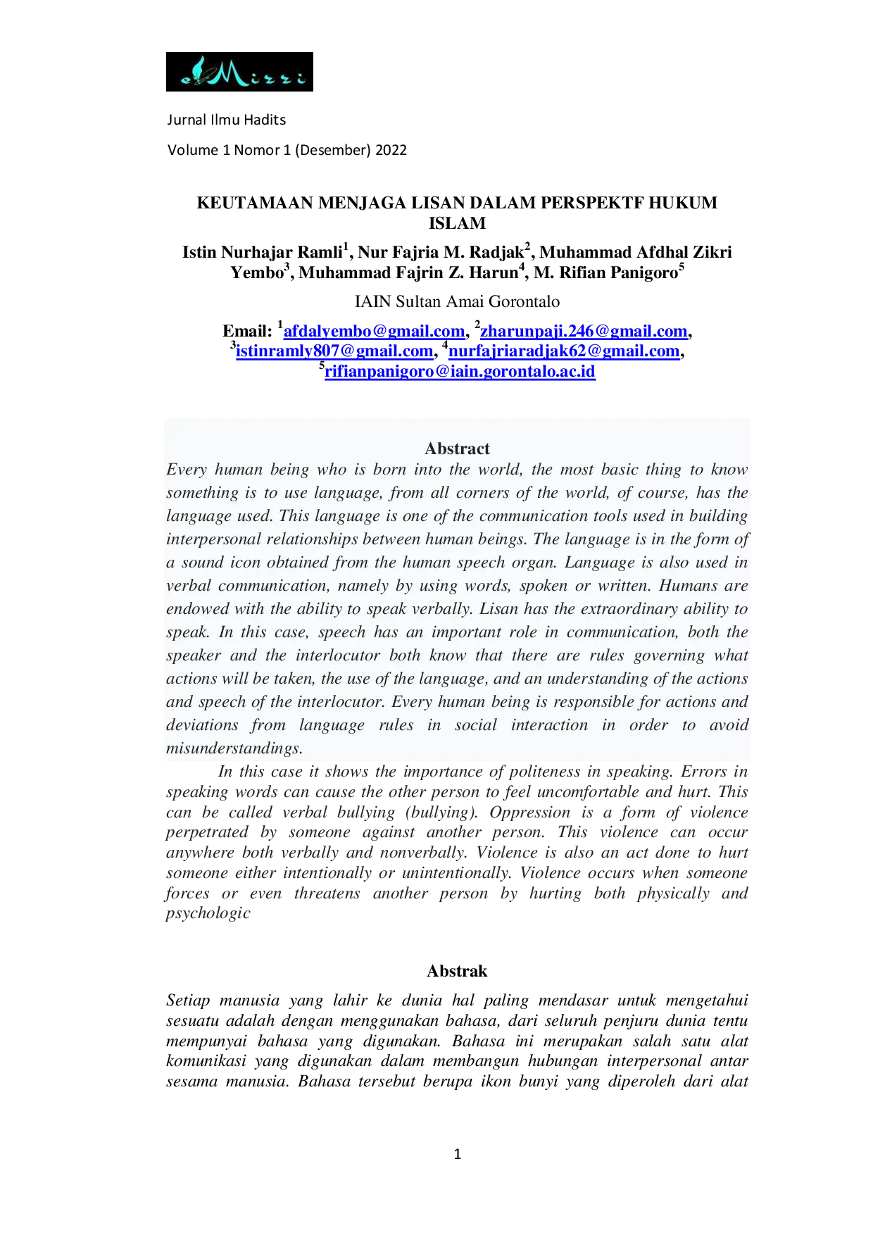 JURIS Keutamaan Menjaga Lisan Dalam Perspektif Hukum Islam