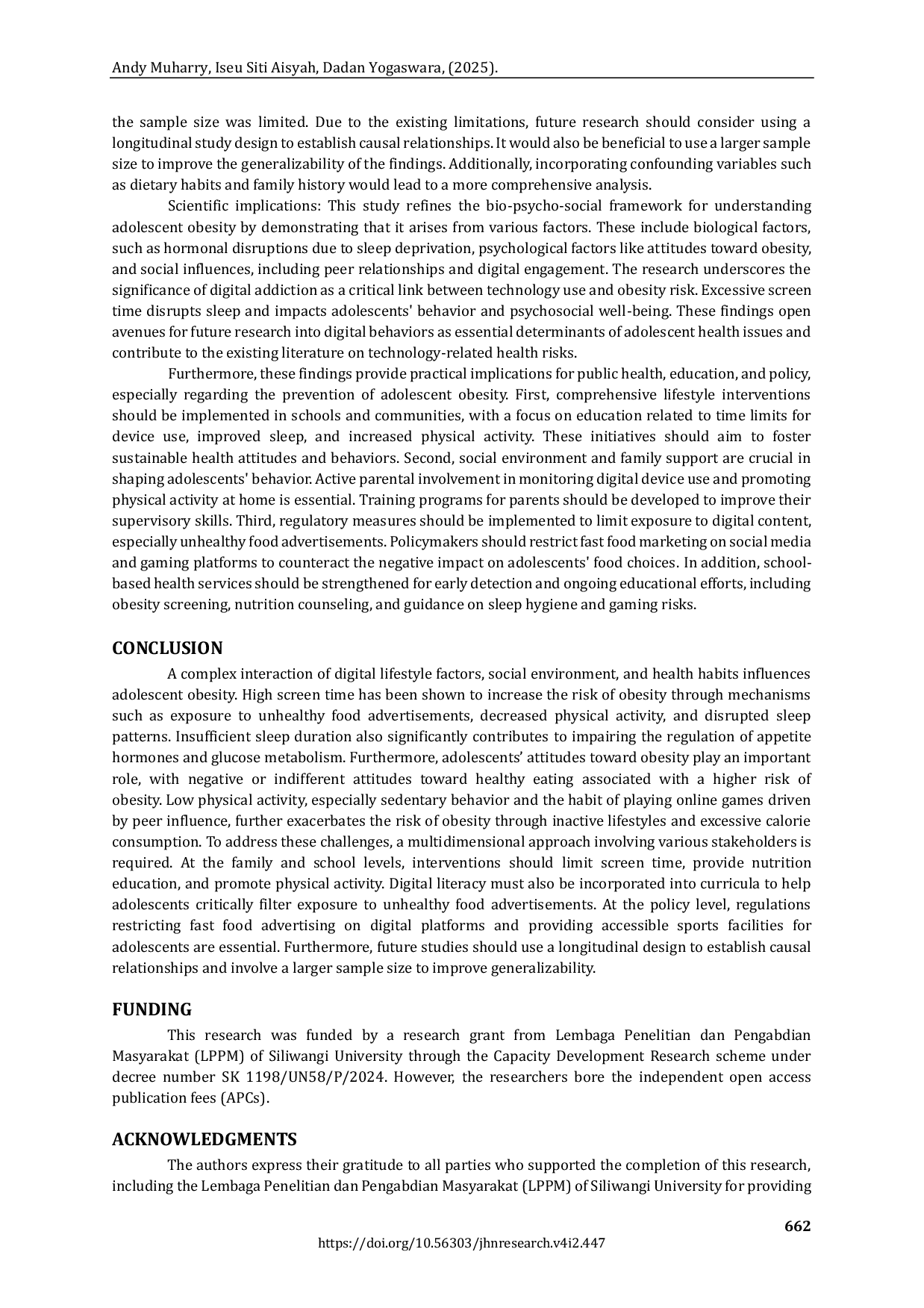 JURIS Associations Between Digital Lifestyle Social Factors and Adolescent Obesity A Case Control Study in Tasikmalaya Regency Indonesia