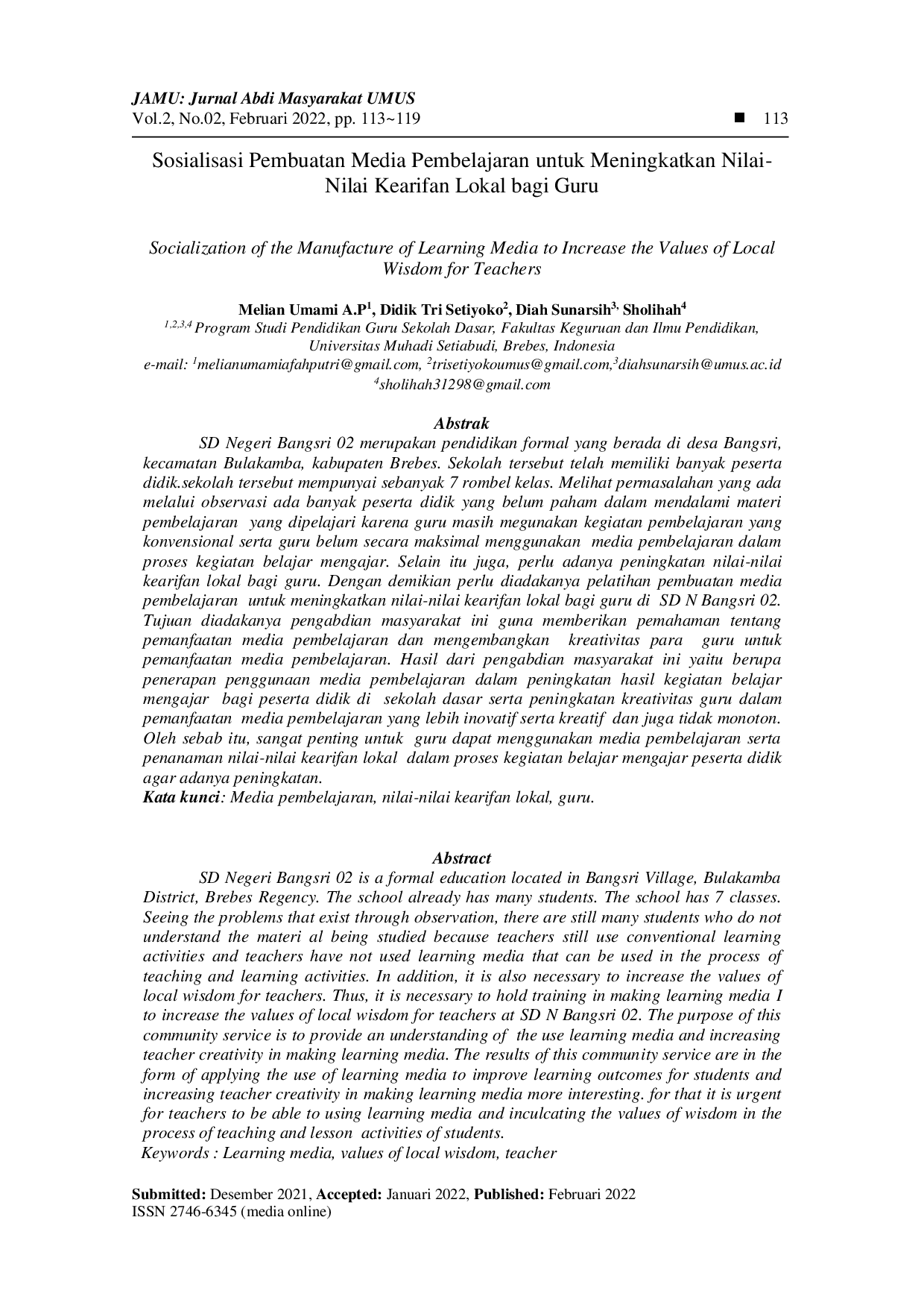 juris Sosialisasi Pembuatan Media Pembelajaran untuk Meningkatkan Nilai Nilai Kearifan Lokal bagi Guru