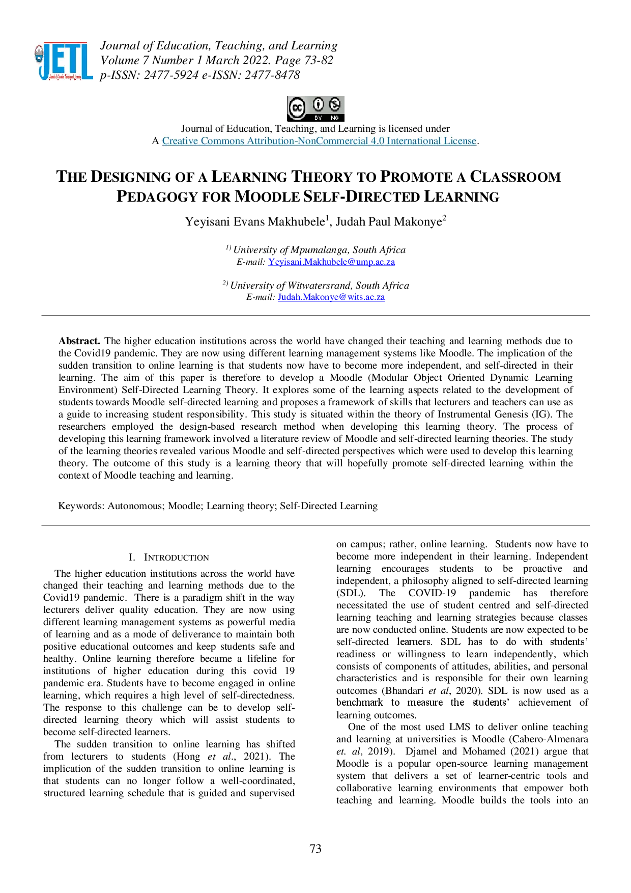 juris The Designing of a Learning Theory to Promote a Classroom Pedagogy for Moodle Self Directed Learning