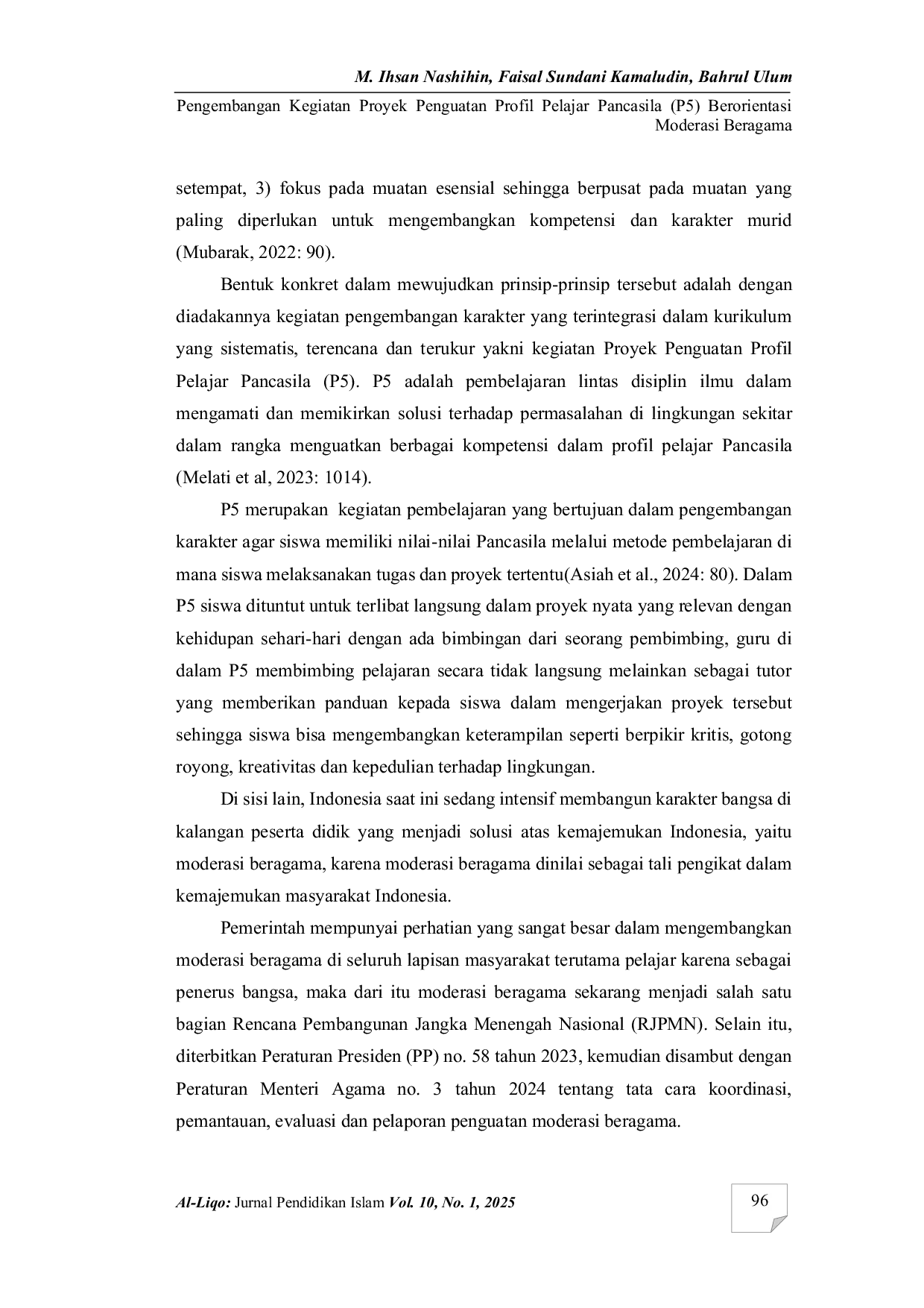 JURIS Pengembangan kegiatan proyek penguatan profil pelajar Pancasila P5 berorientasi moderasi beragama