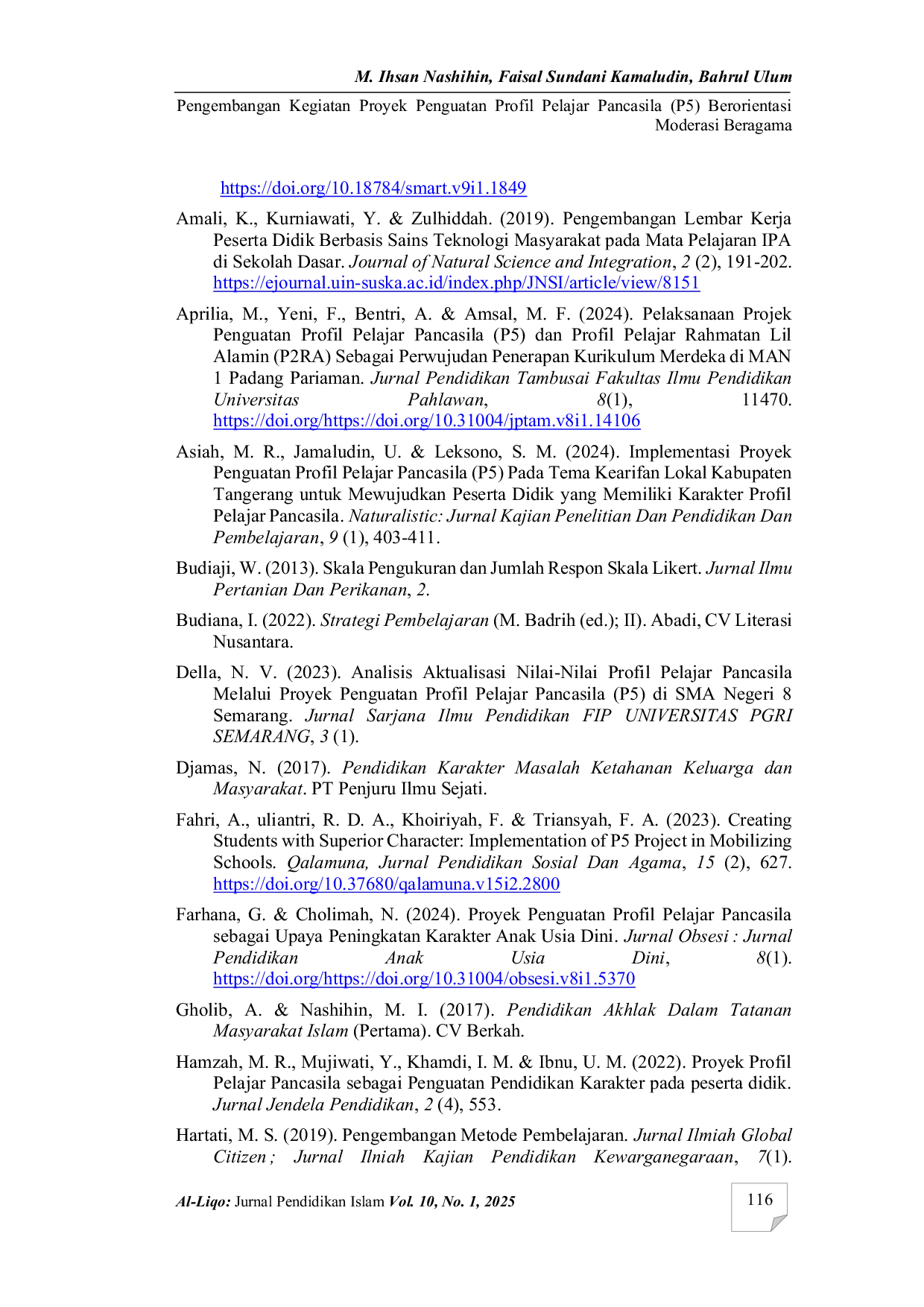 JURIS Pengembangan kegiatan proyek penguatan profil pelajar Pancasila P5 berorientasi moderasi beragama