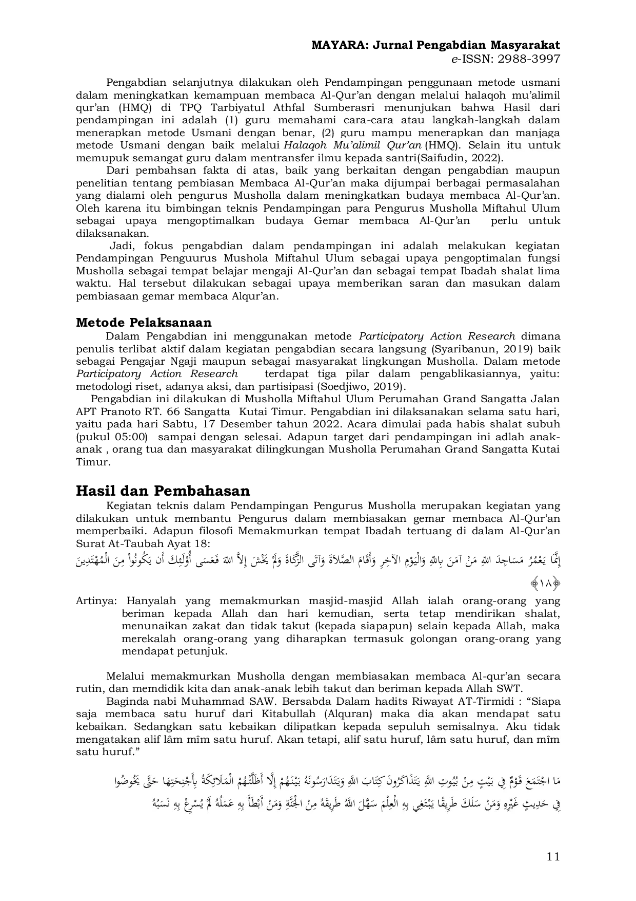 JURIS Pendampingan Khotmil Qur an Dalam Mewujudkan Masyarakat Gemar Membaca Al Qur an