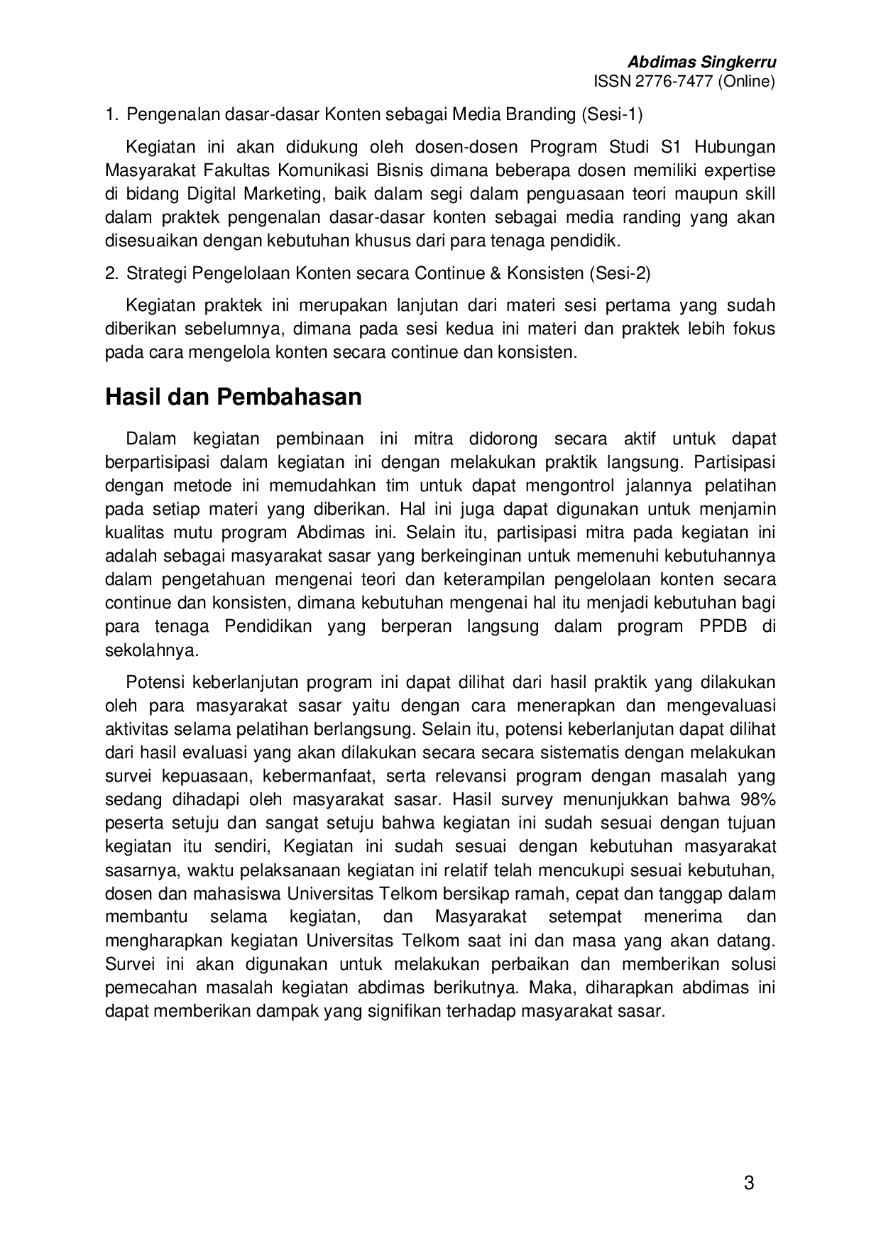 JURIS Pembuatan Konten Secara Continue dan Konsisten Dalam Meningkatkan PPDB SMK Pariwisata Telkom Bandung