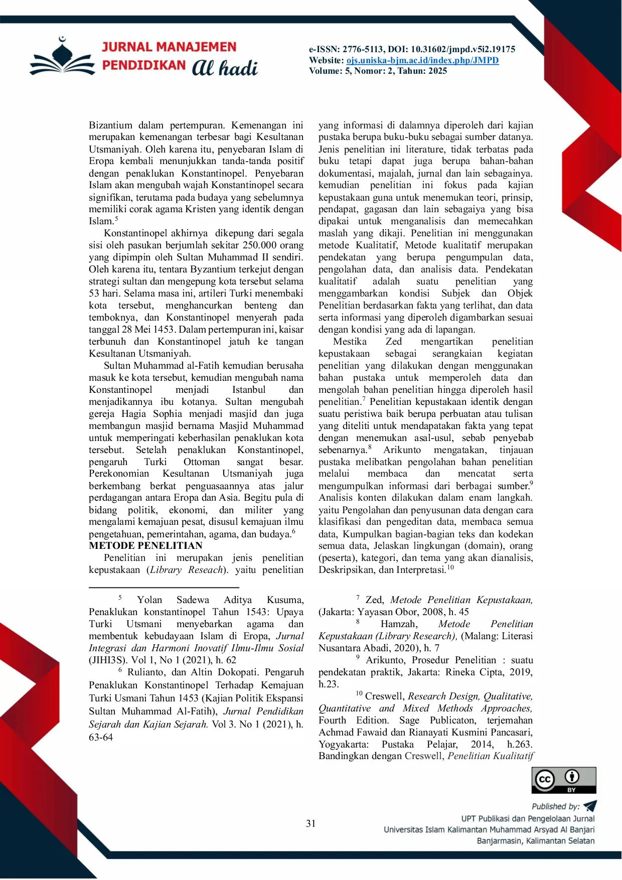 JURIS Kepemimpinan Muhammad Al Fatih Dalam Penaklukan Konstantinopel Tahun 1453 Masehi