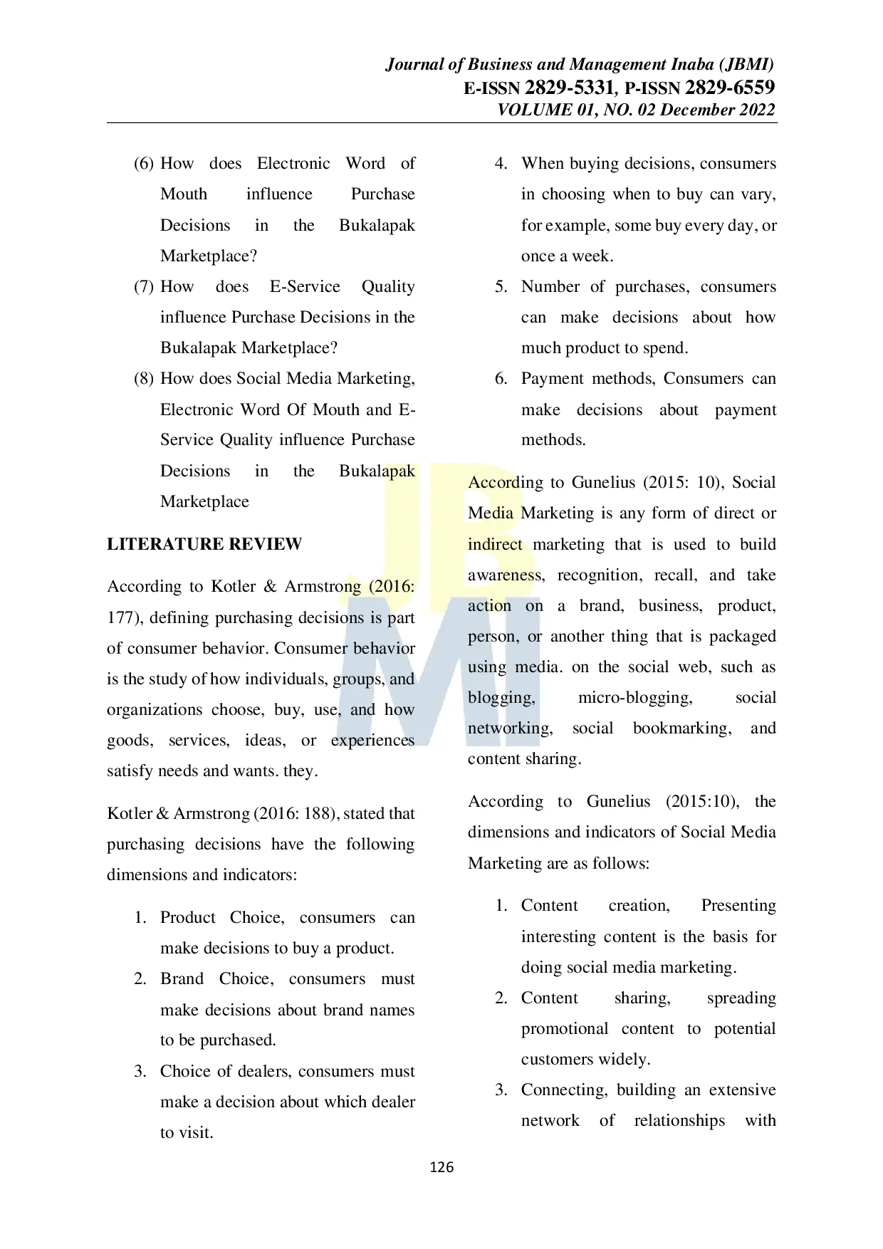 JURIS The Influence of Social Media Marketing Electronic Word of Mouth and E Service Quality on Purchase Decisions in Bukalapak Marketplace