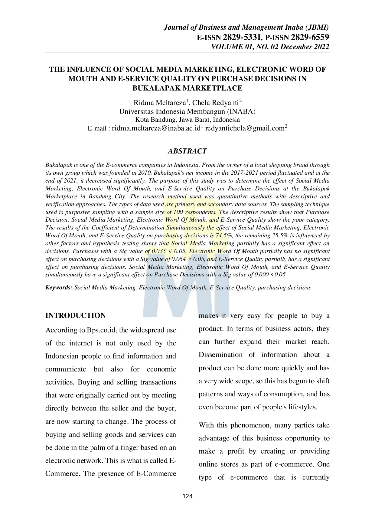 JURIS The Influence of Social Media Marketing Electronic Word of Mouth and E Service Quality on Purchase Decisions in Bukalapak Marketplace