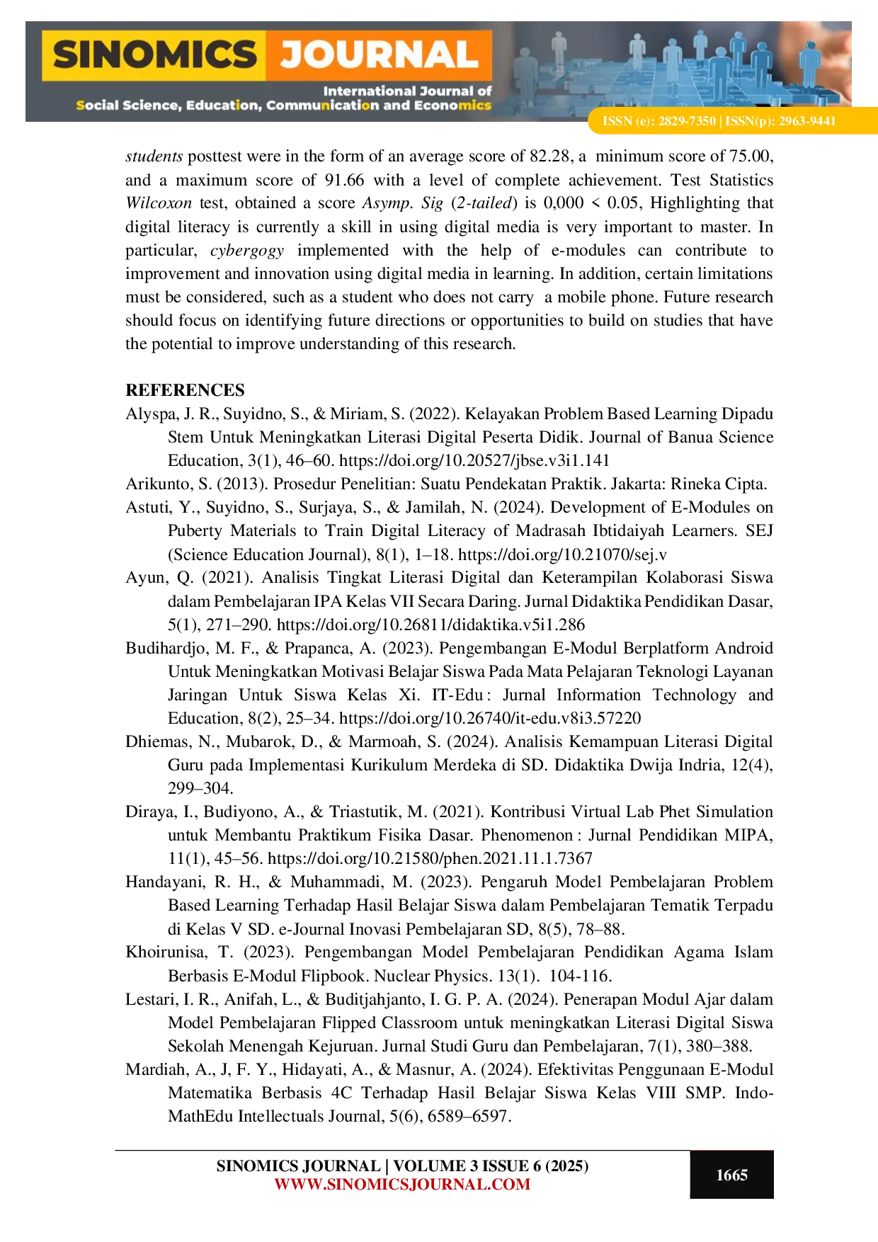 JURIS Application of Cybergogy Assisted E Module to Train Digital Literacy Studies in Junior High School Students