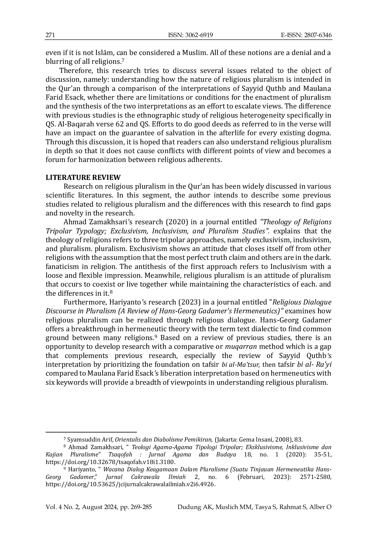 JURIS Religious Pluralism in the View of Islam Comparative Interpretation of Sayyid Quthb and Maulana Farid Esack