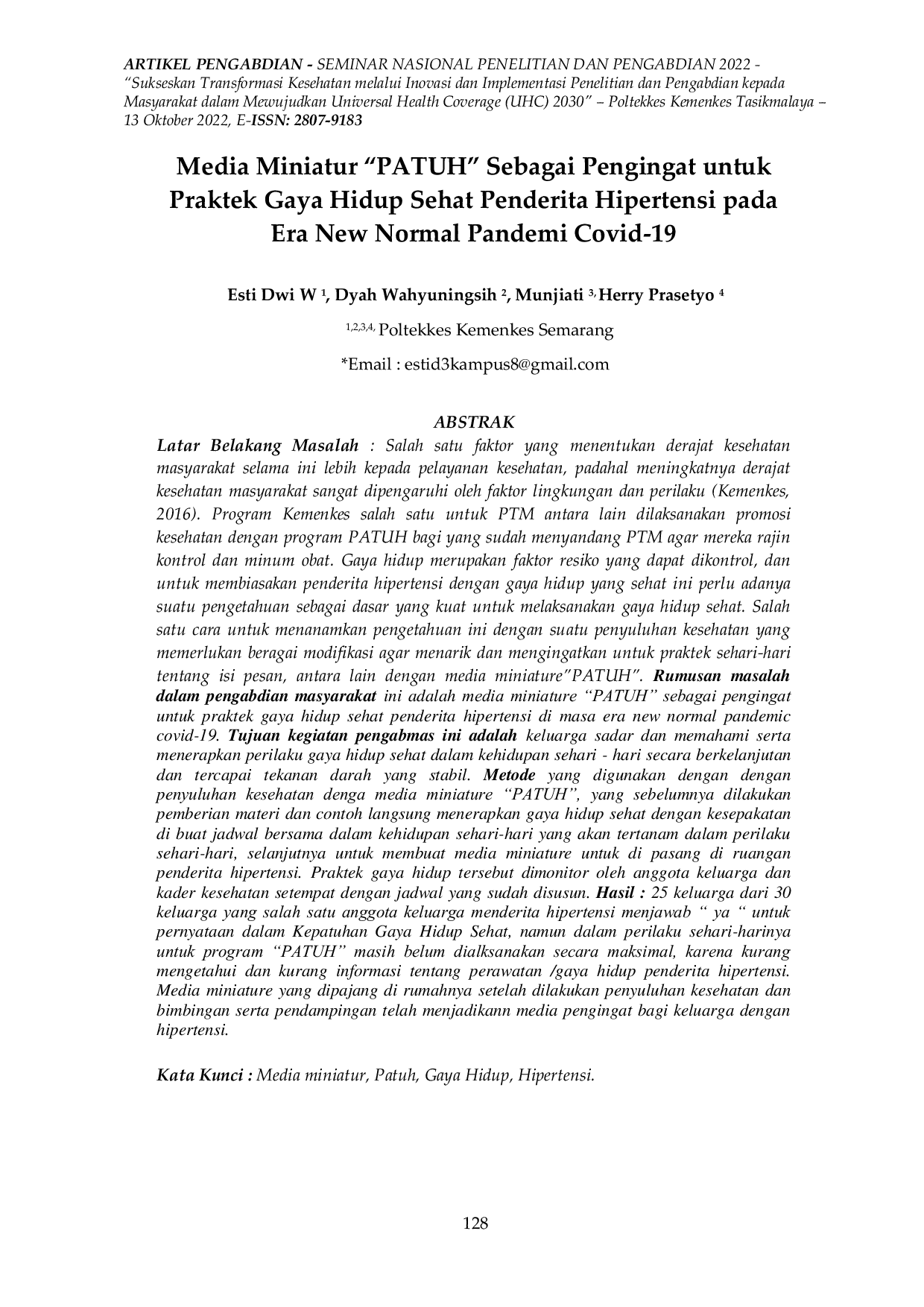 JURIS Media Miniatur PATUH Sebagai Pengingat untuk Praktek Gaya Hidup Sehat Penderita Hipertensi pada Era New Normal Pandemi Covid 19