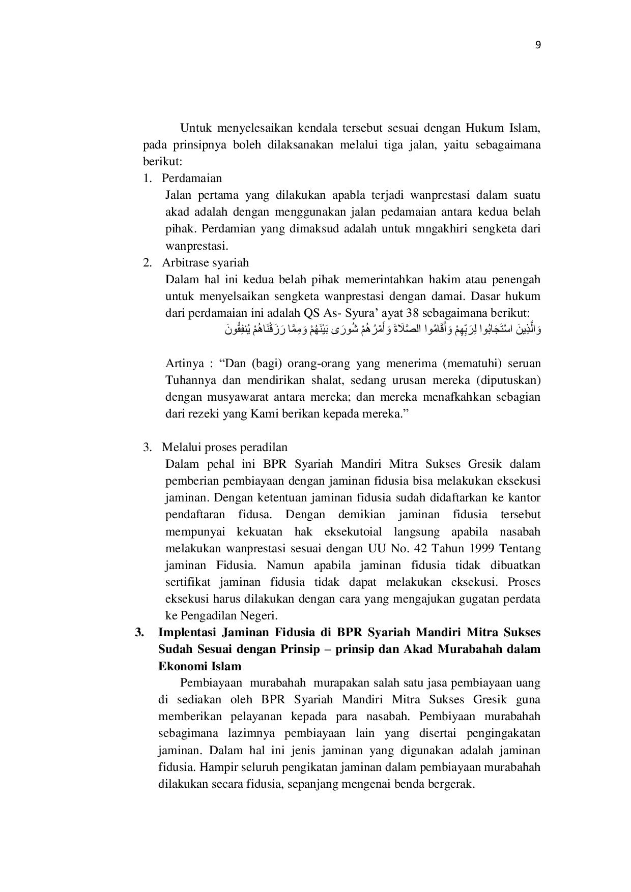 JURIS Implementasi Jaminan Fidusia Atas Pembiayaan Murabahah Di BPR Bank Pembiayaan Rakyat Syariah Mandiri Mitra Sukses Gresik