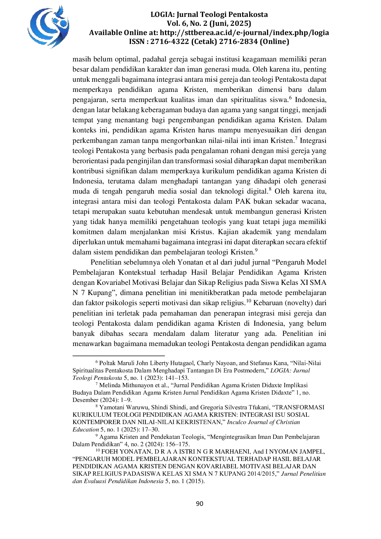 JURIS Integrasi Misi Dan Teologi Pentakosta Dalam Pendidikan Agama Kristen