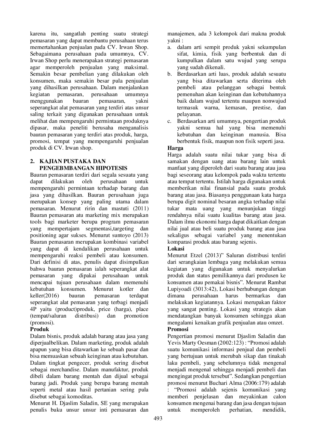 JURIS Pengaruh Bauran Pemasaran Terhadap Tingkat Penjualan Di Cv Irwan Shop