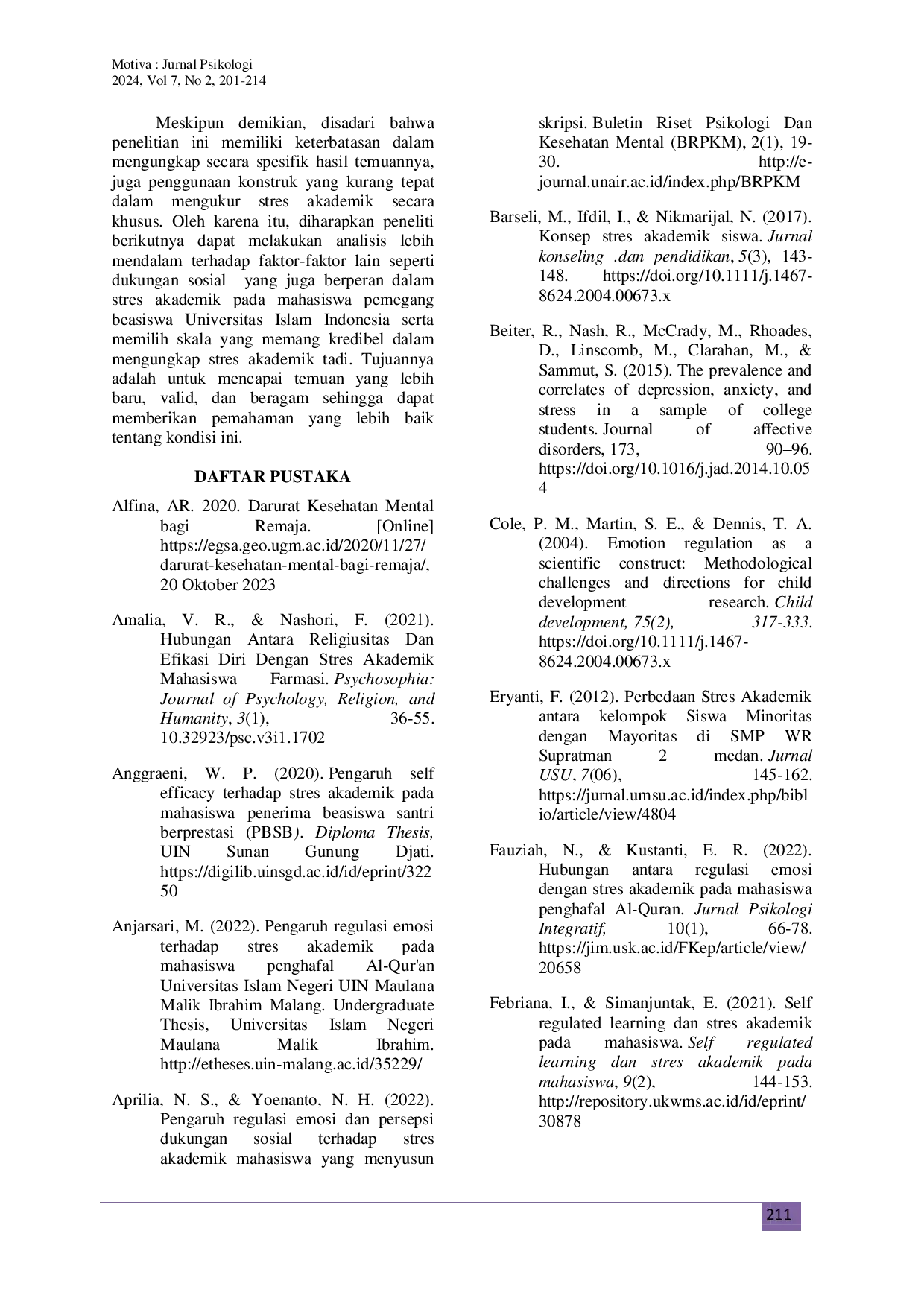 JURIS Peran Regulasi Emosi Terhadap Stres Akademik Pada Mahasiswa Pemegang Beasiswa