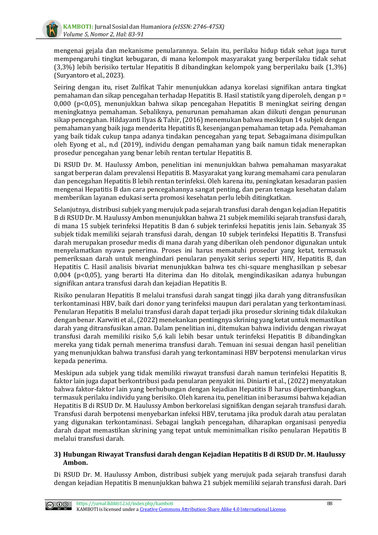 JURIS Faktor Faktor Risiko yang Mempengaruhi Kejadian Hepatitis B Analisis Pengetahuan Sejarah Keluarga dan Transfusi Darah