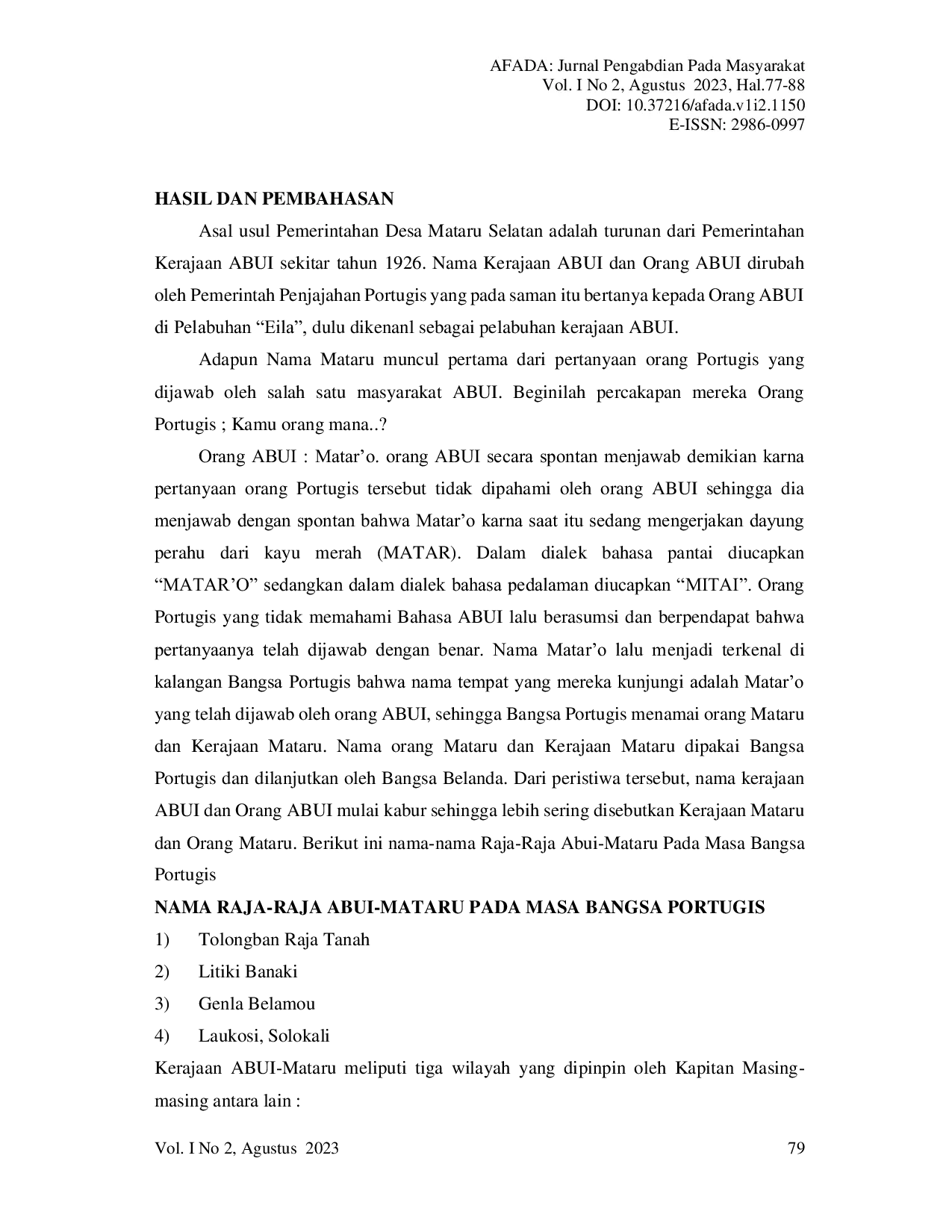 JURIS Sejarah Pemerintahan Desa Mataru Selatan Kecamatan Mataru Kabupaten Alor