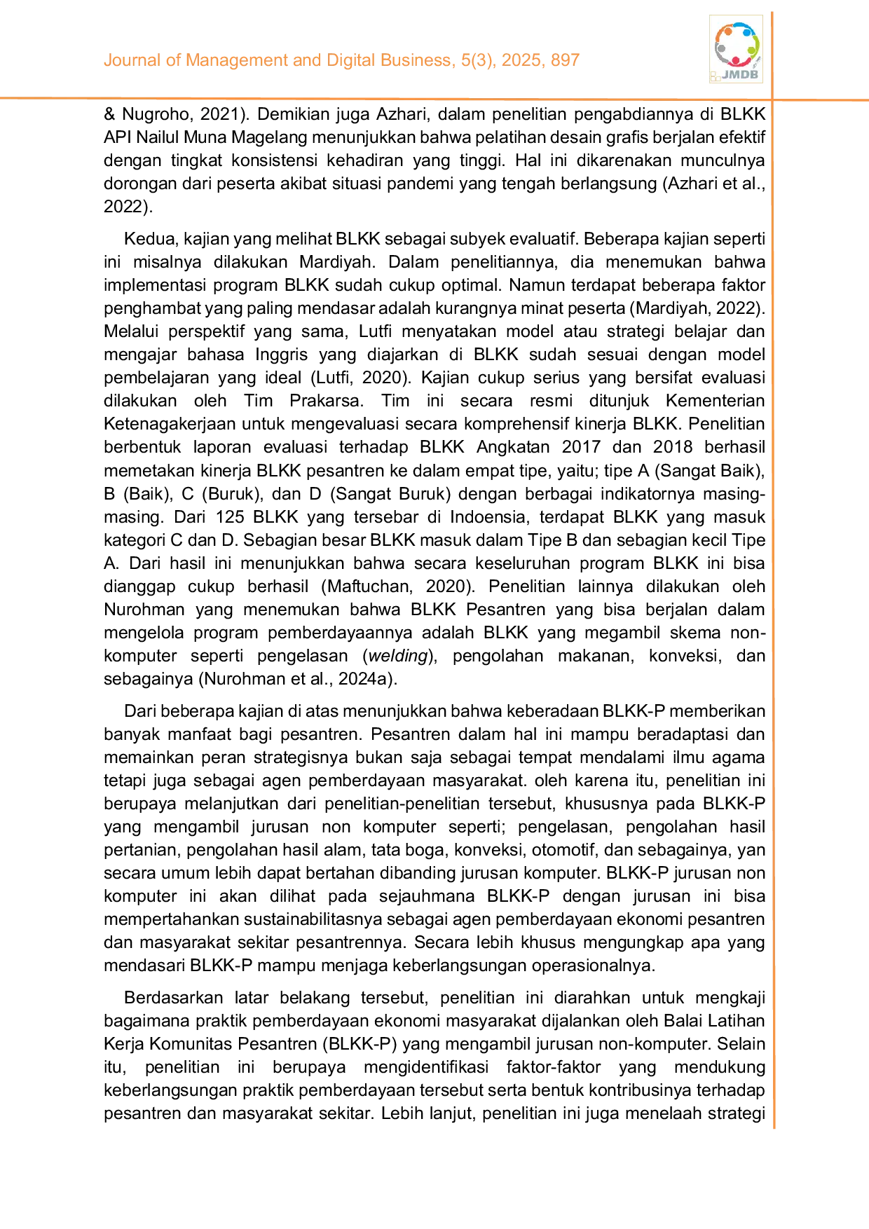 JURIS Strategi manajemen dalam mempertahankan keberlanjutan BLKK pesantren di Jawa Timur