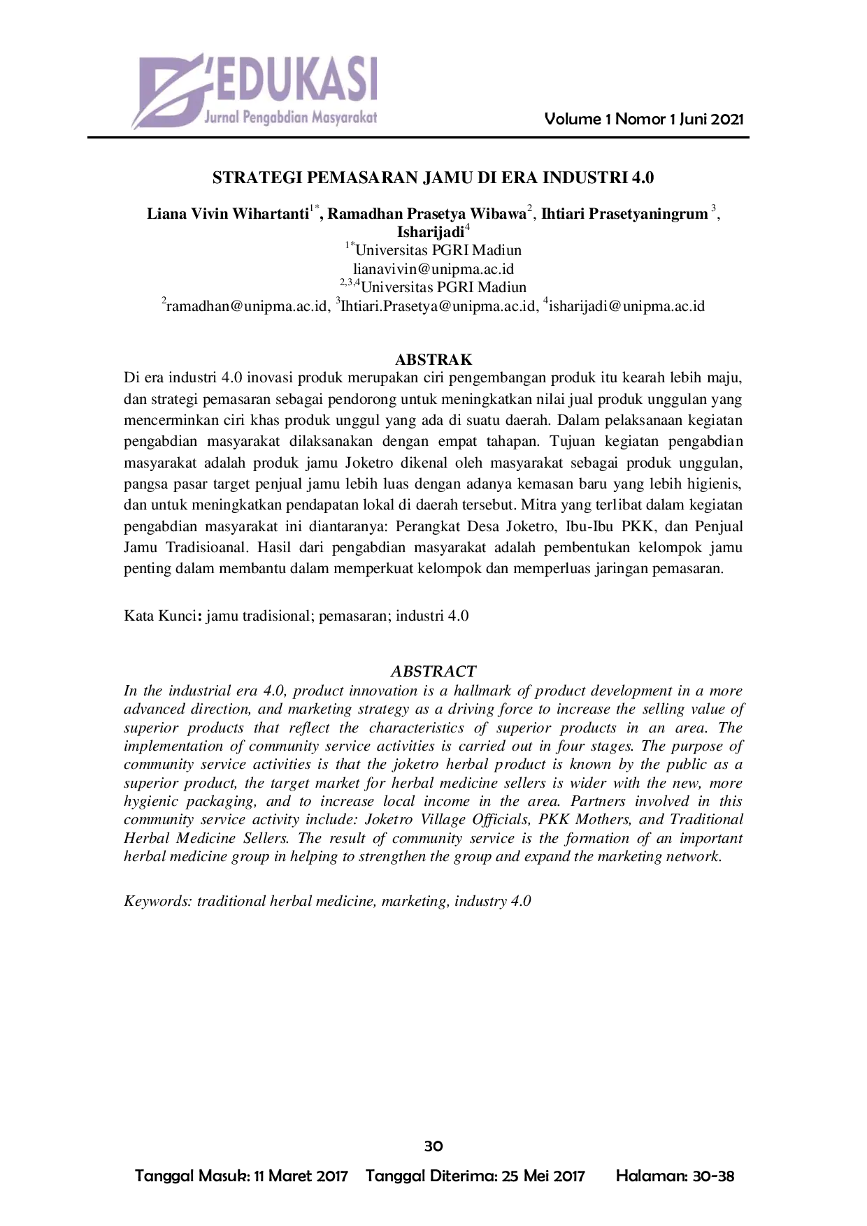 JURIS Strategi Pemasaran Jamu Di Era Industri 4 0