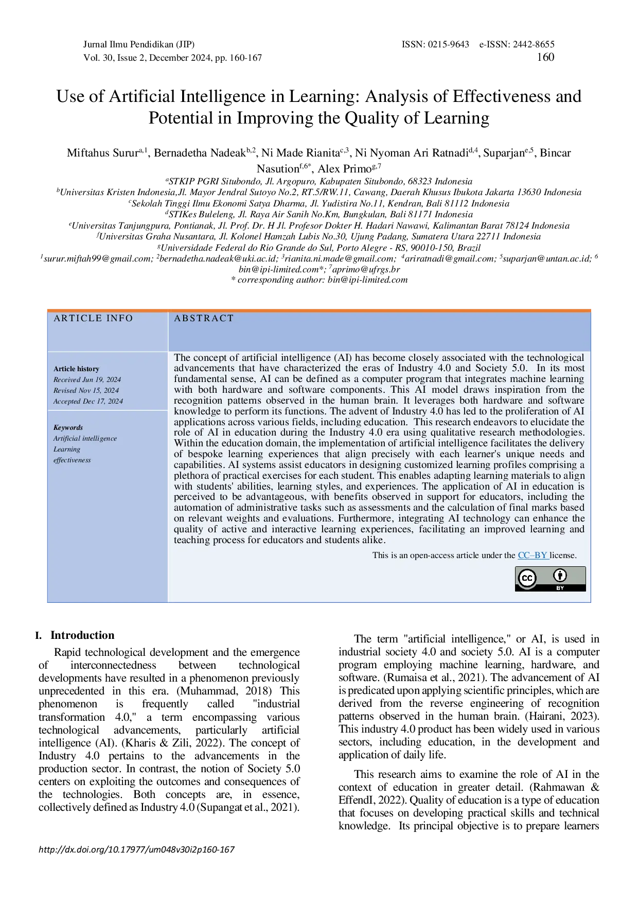 JURIS Use of Artificial Intelligence in Learning Analysis of Effectiveness