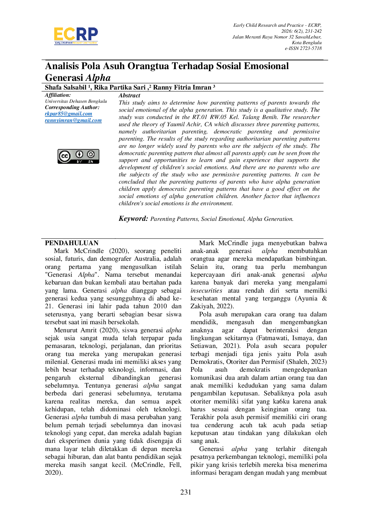 JURIS Analisis Pola Asuh Orangtua Terhadap Sosial Emosional Generasi Alpha