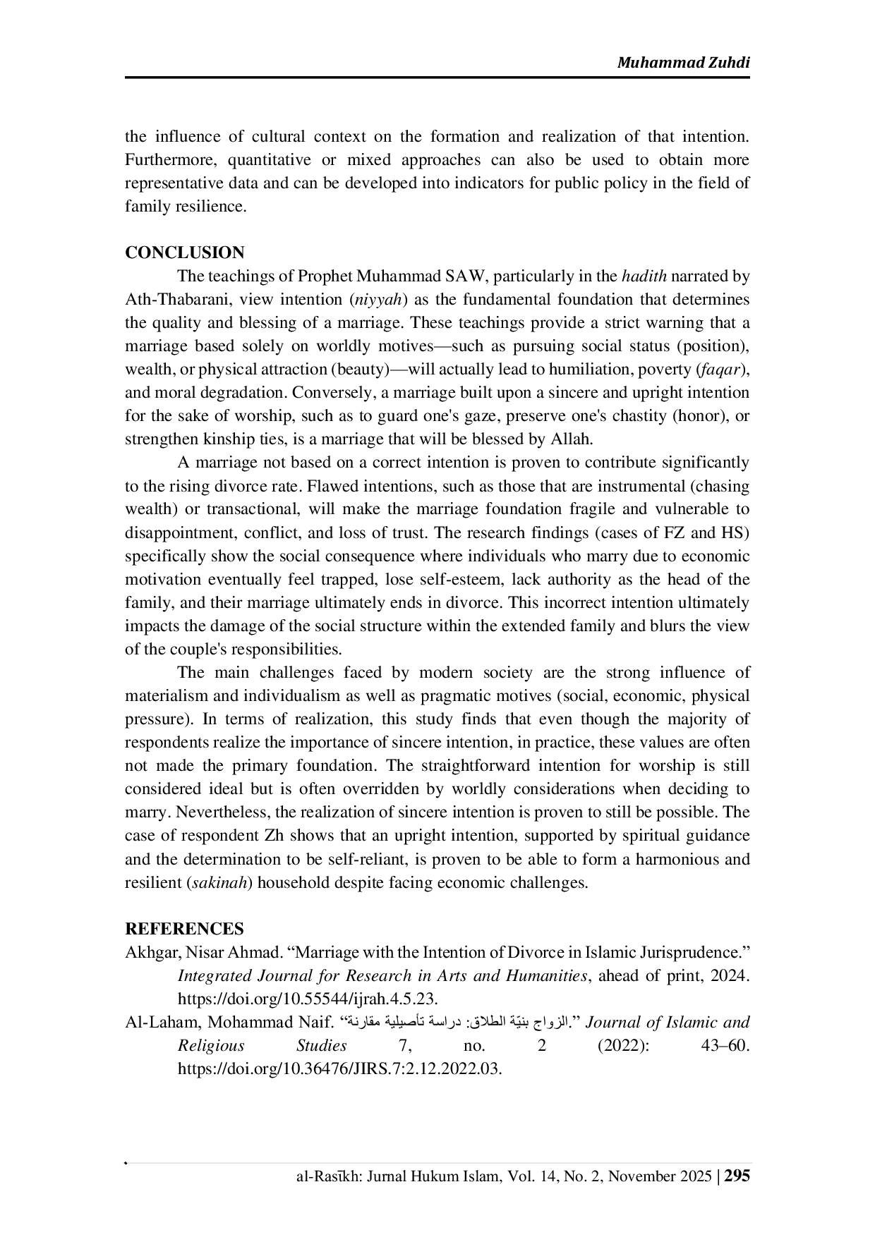 JURIS Sociological Exploration of Intentions in Marriage A Study of the Living Hadith of the Prophet Muhammad