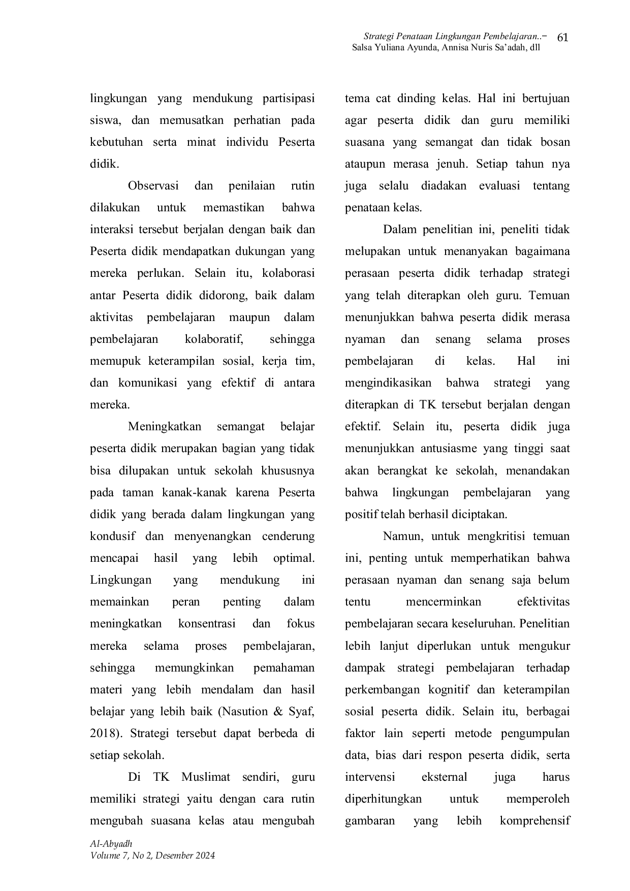 JURIS Strategi Penataan Lingkungan Pembelajaran Dalam Meningkatkan Semangat Belajar di Pendidikan Anak Usia Dini