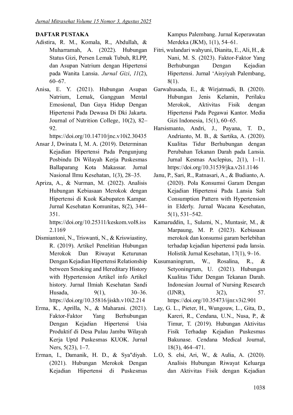 JURIS Faktor Faktor Yang Berhubungan Dengan Hipertensi Pada Masyarakat Di Wilayah Kerja Puskesmas Maccini Sawah