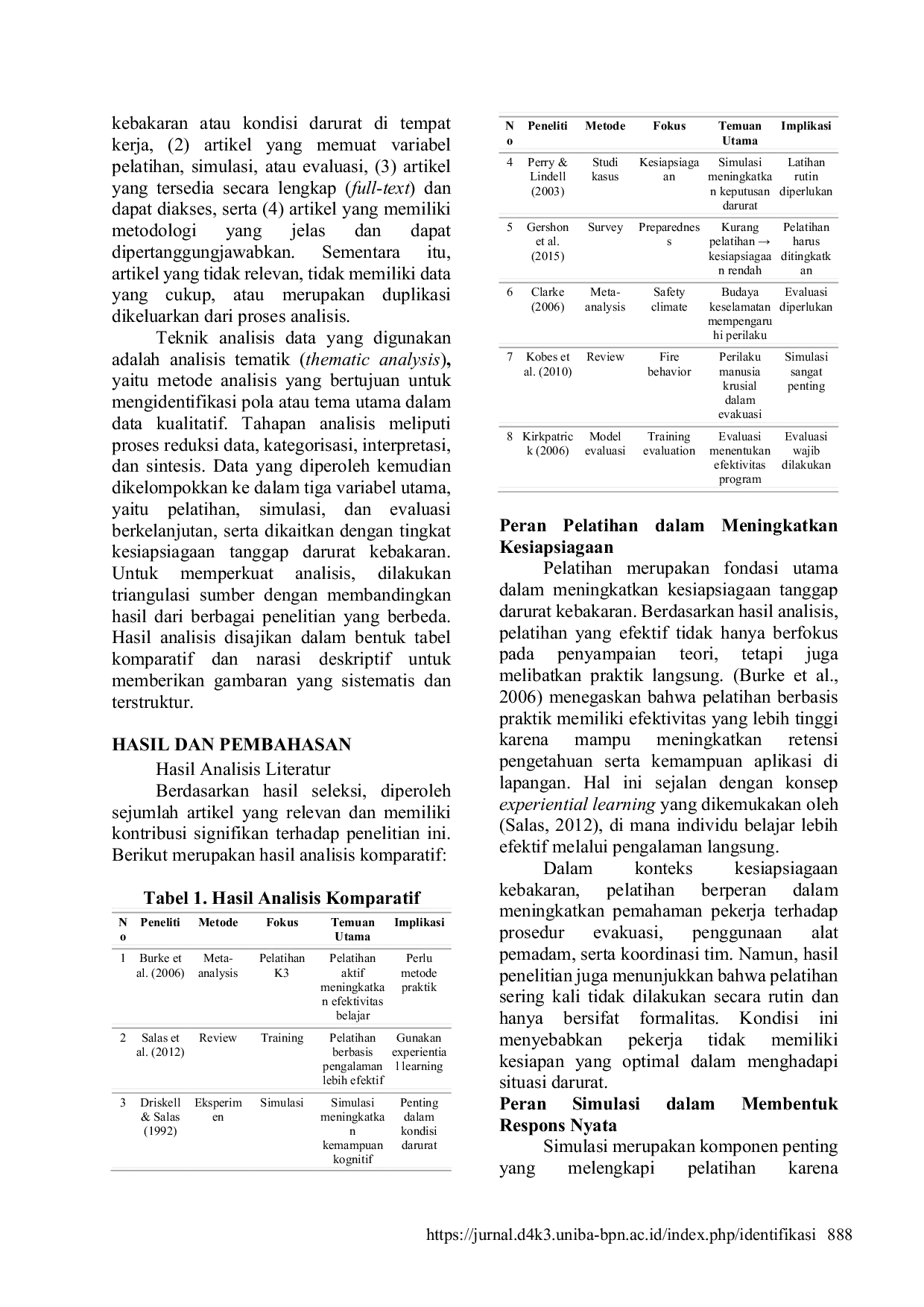 JURIS Analysis of the Improvement of Emergency Response Preparedness for Fires Based on Training Simulation and Continuous Evaluation in the Workplace Literature Review