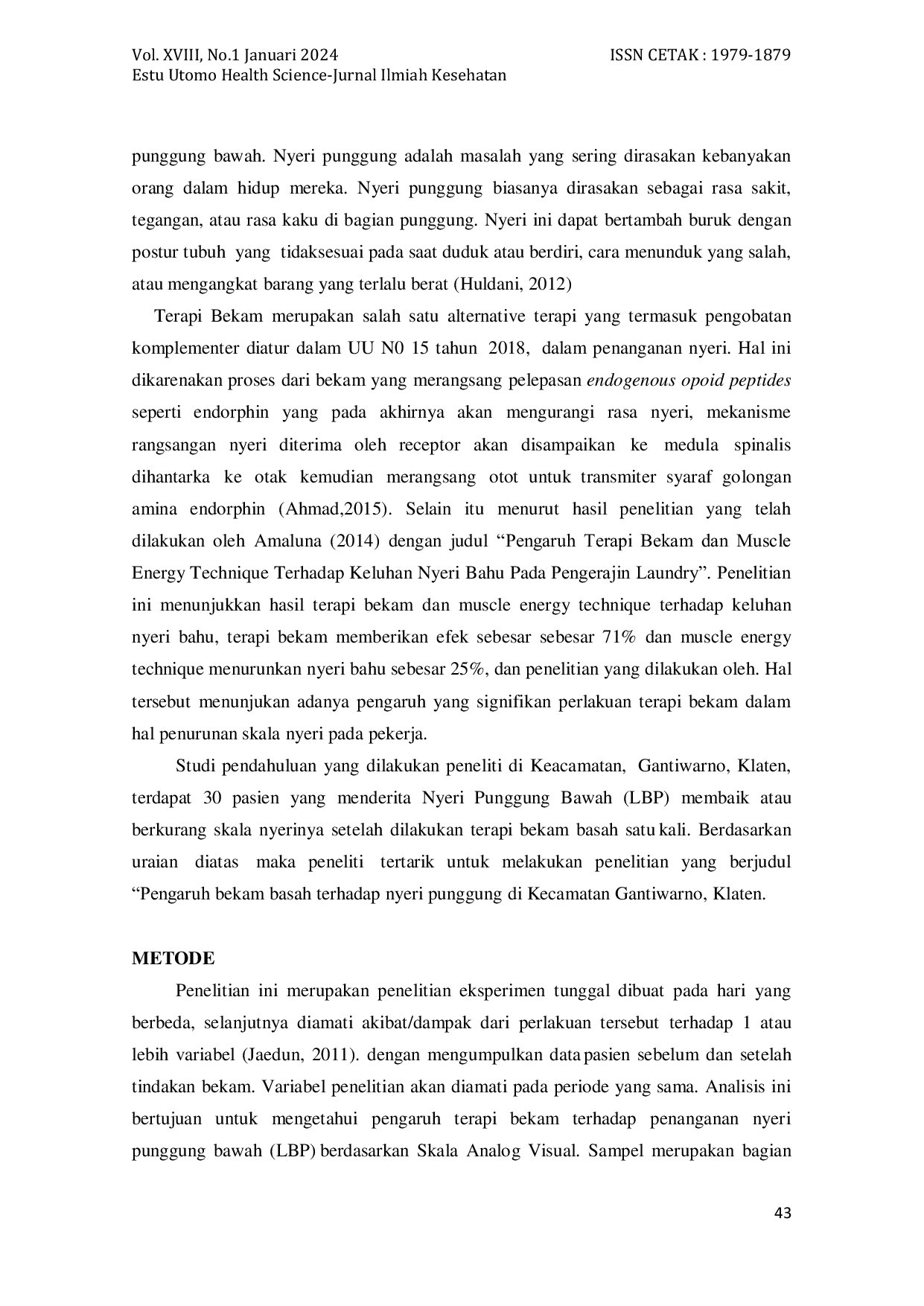 JURIS Pengaruh Terapi Bekam Basah Terhadap Perubahan Nyeri Punggung