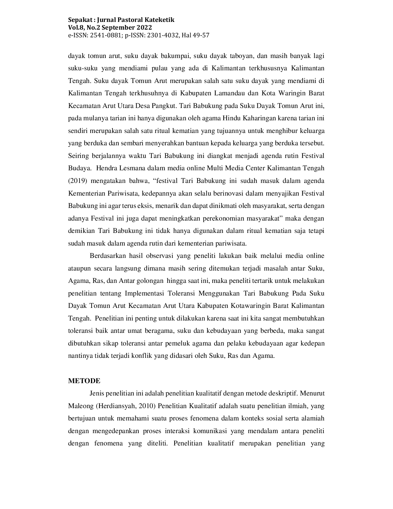 JURIS Pengikat Toleransi Suku Dayak Tomun Arut