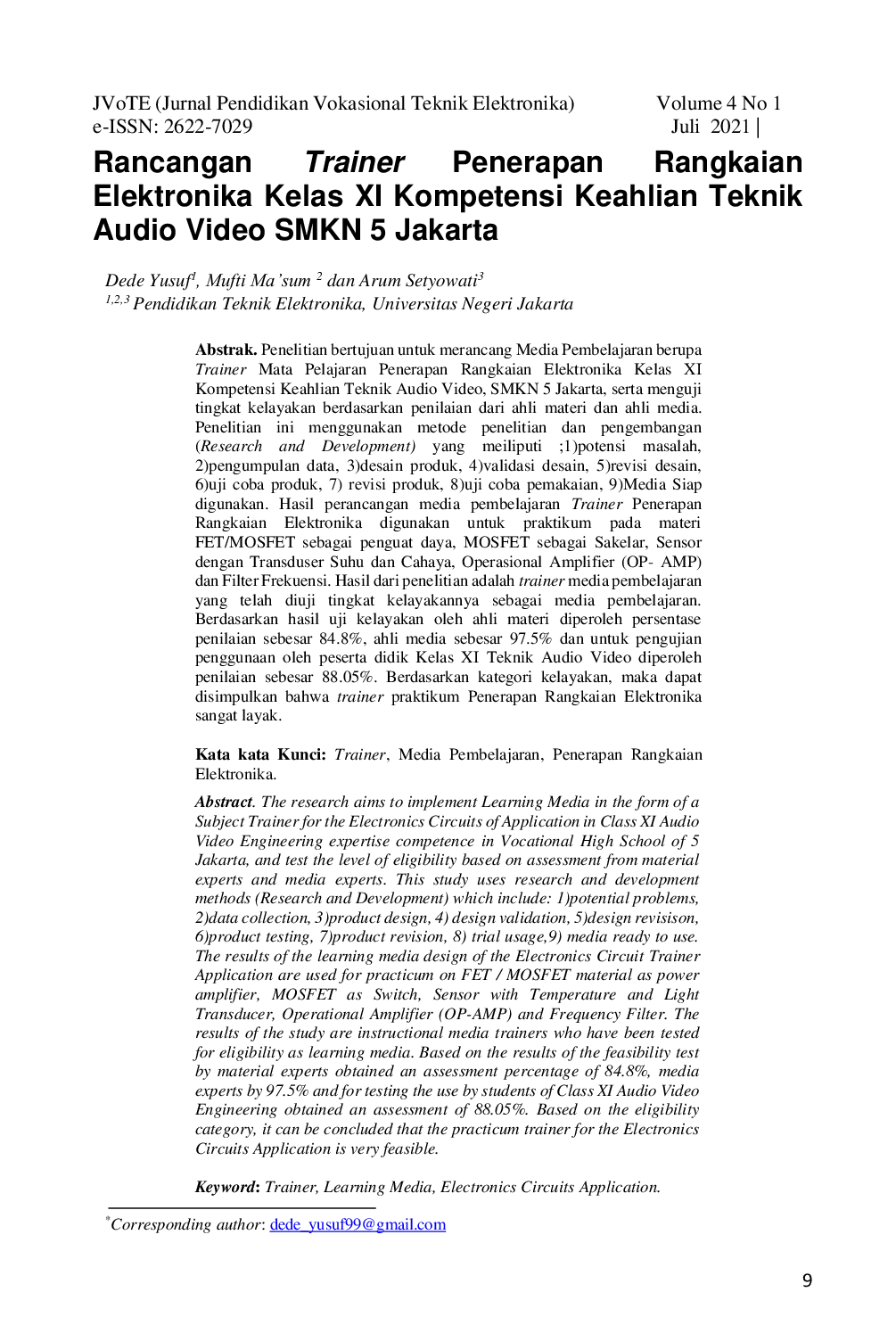 JURIS Rancangan Trainer Penerapan Rangkaian Elektronika Kelas XI Kompetensi Keahlian Teknik Audio Video SMKN 5 Jakarta