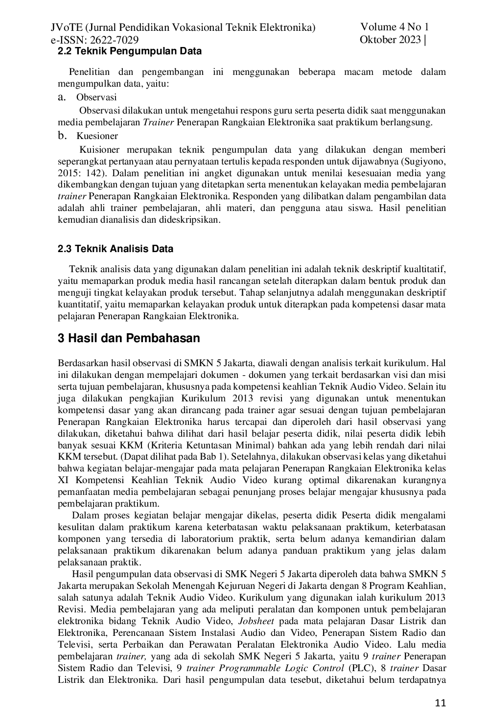 JURIS Rancangan Trainer Penerapan Rangkaian Elektronika Kelas XI Kompetensi Keahlian Teknik Audio Video SMKN 5 Jakarta