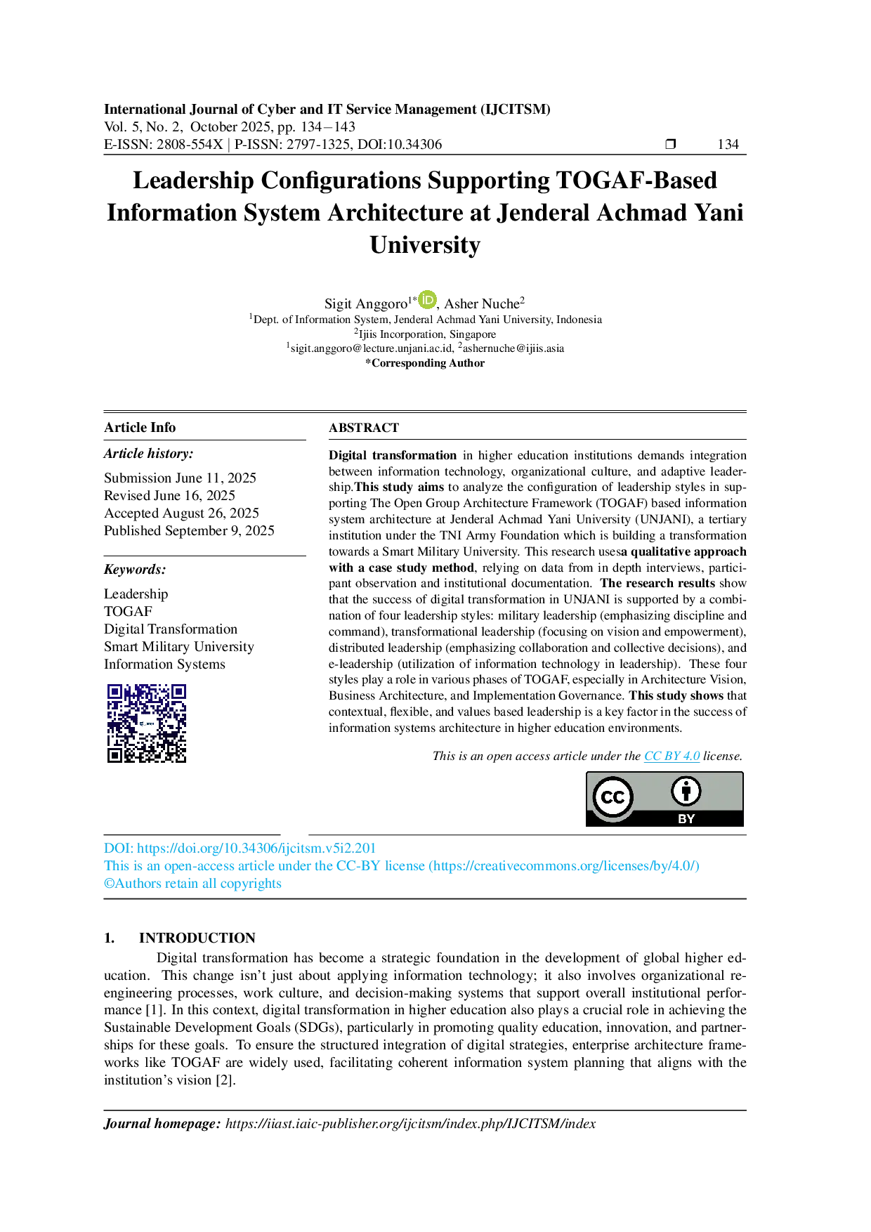 JURIS Leadership Configurations Supporting Togaf Based Information System Architecture At Jenderal Achmad Yani University