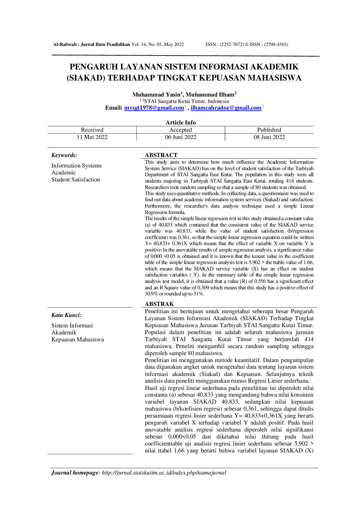 juris Pengaruh Layanan Sistem Informasi Akademik Siakad Terhadap Tingkat Kepuasan Mahasiswa