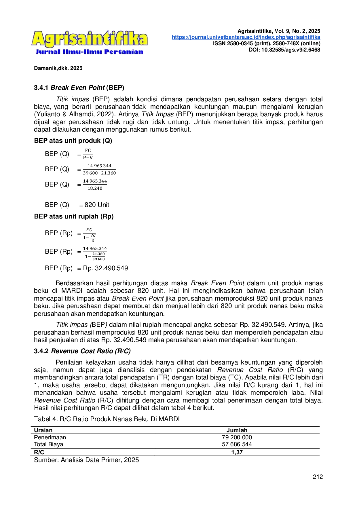 JURIS Analisis Kelayakan Usaha Produk Nanas Ananas comosus Beku di MARDI Serdang Selangor Malaysia