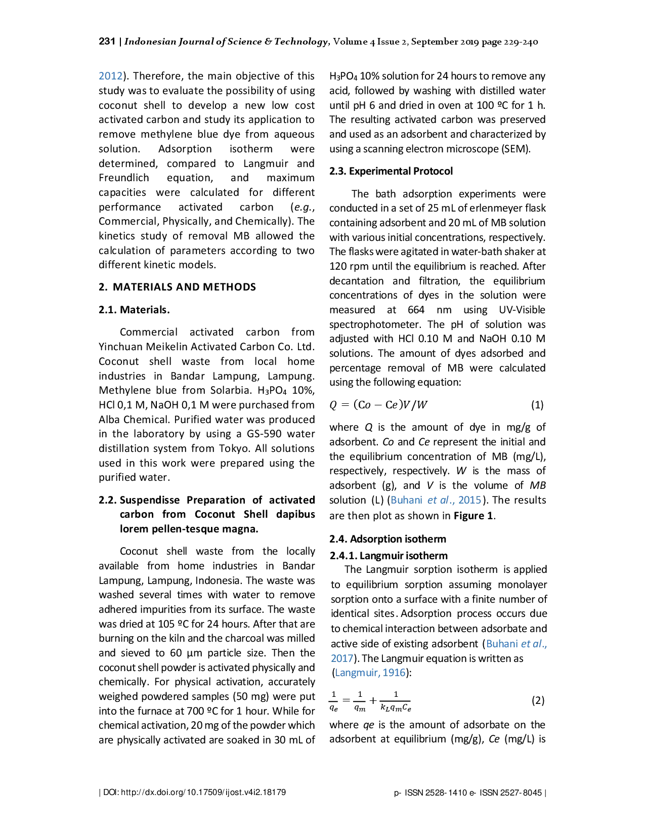 juris Removal of Methylene Blue by Adsorption onto Activated Carbon From Coconut Shell Cocous Nucifera L