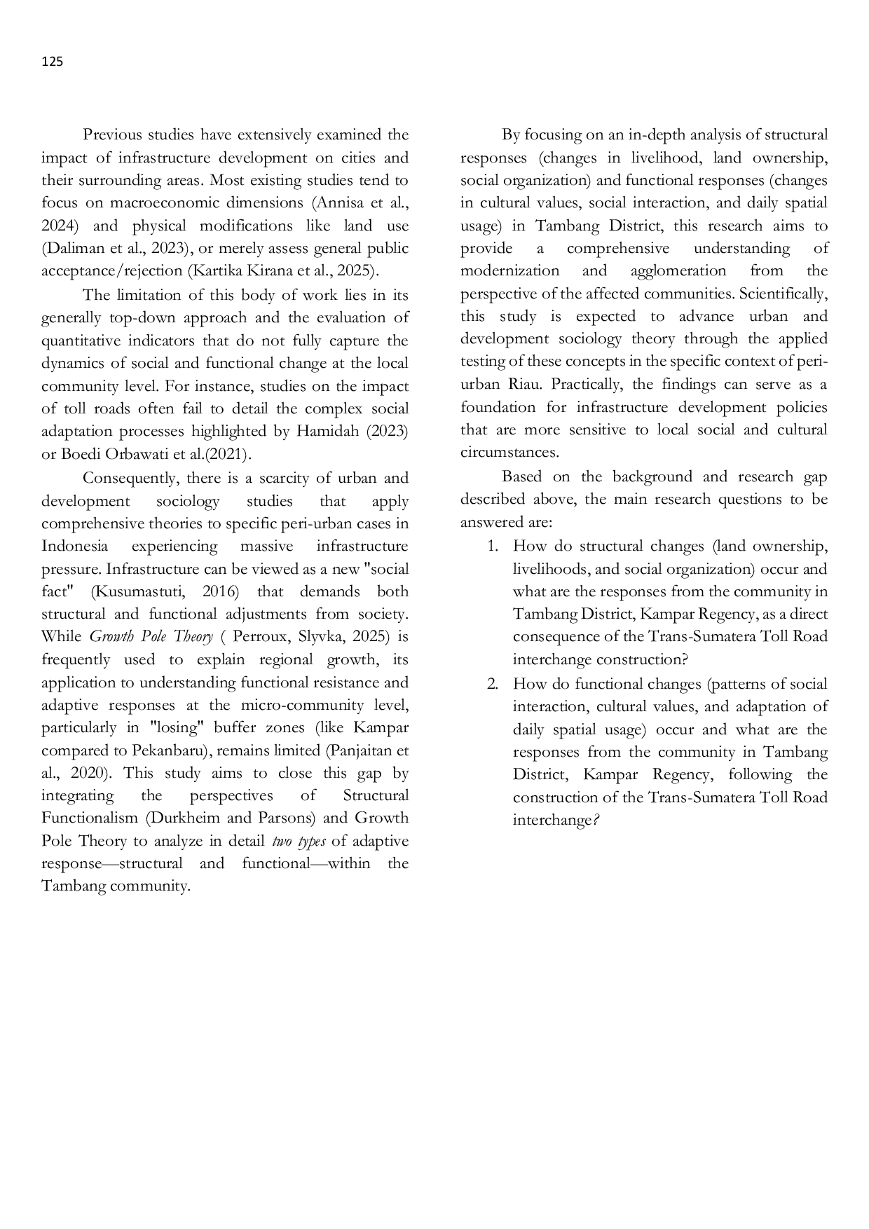 JURIS Sociological Analysis of Pekanbaru Kampar Agglomeration s Response to Infrastructure Development A Structural and Functional Analysis