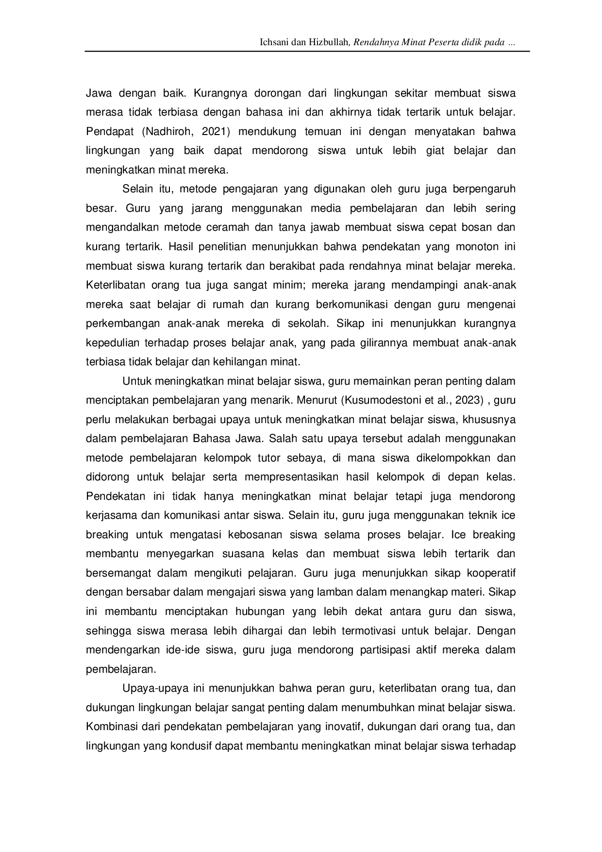 juris Penyebab Rendahnya Minat Peserta Didik Pada Pembelajaran Bahasa Jawa Di Sekolah Dasar