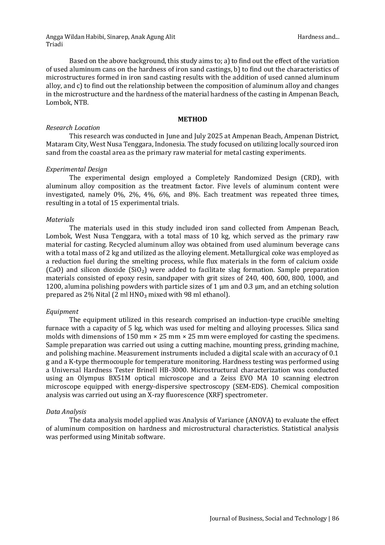 JURIS Hardness and Microstructure Characteristics in Iron Sand Casting from Ampenan Beach with Used Canned Aluminum Alloy