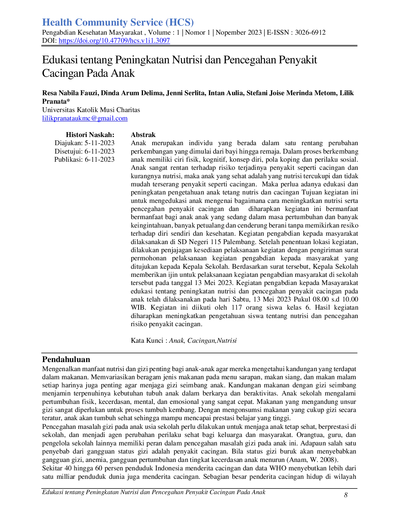 JURIS Edukasi tentang Peningkatan Nutrisi dan Pencegahan Penyakit Cacingan Pada Anak