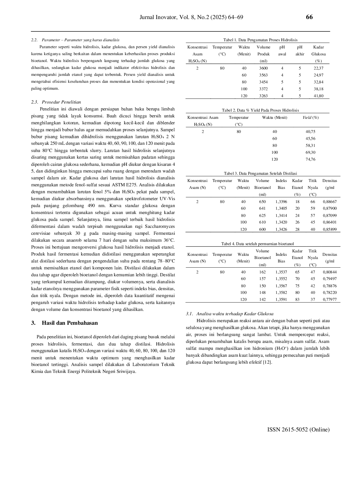 JURIS Analisis Waktu Hidrolisis Terhadap Kadar Glukosa Dalam Proses Pembuatan Bioetanol Dari Limbah Pisang