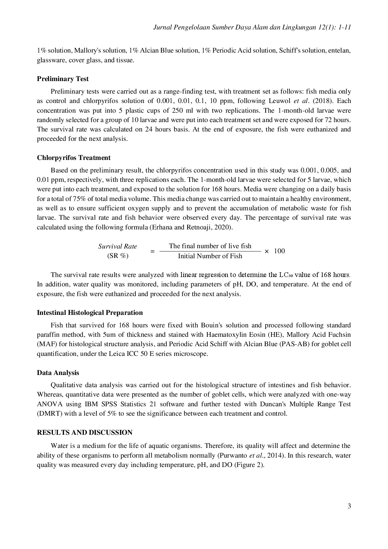 juris The Effect of Chlorpyrifos Insecticide on the Histological Structure of Wader Pari Fish Intestine Rasbora Lateristriata Bleeker 1854